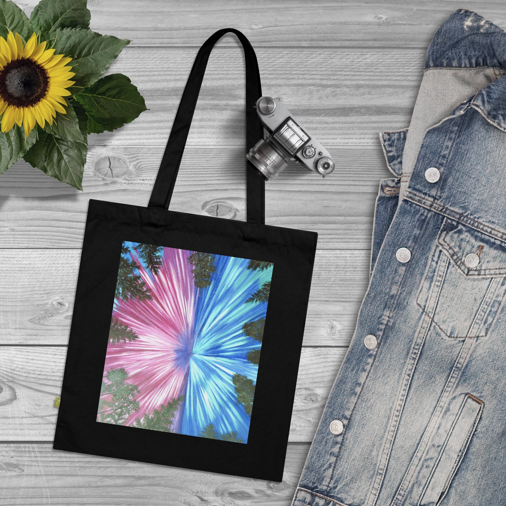 Tie-Dye Burst Organic Cotton Tote Bag — Colorful Pink & Blue Floral Pattern
