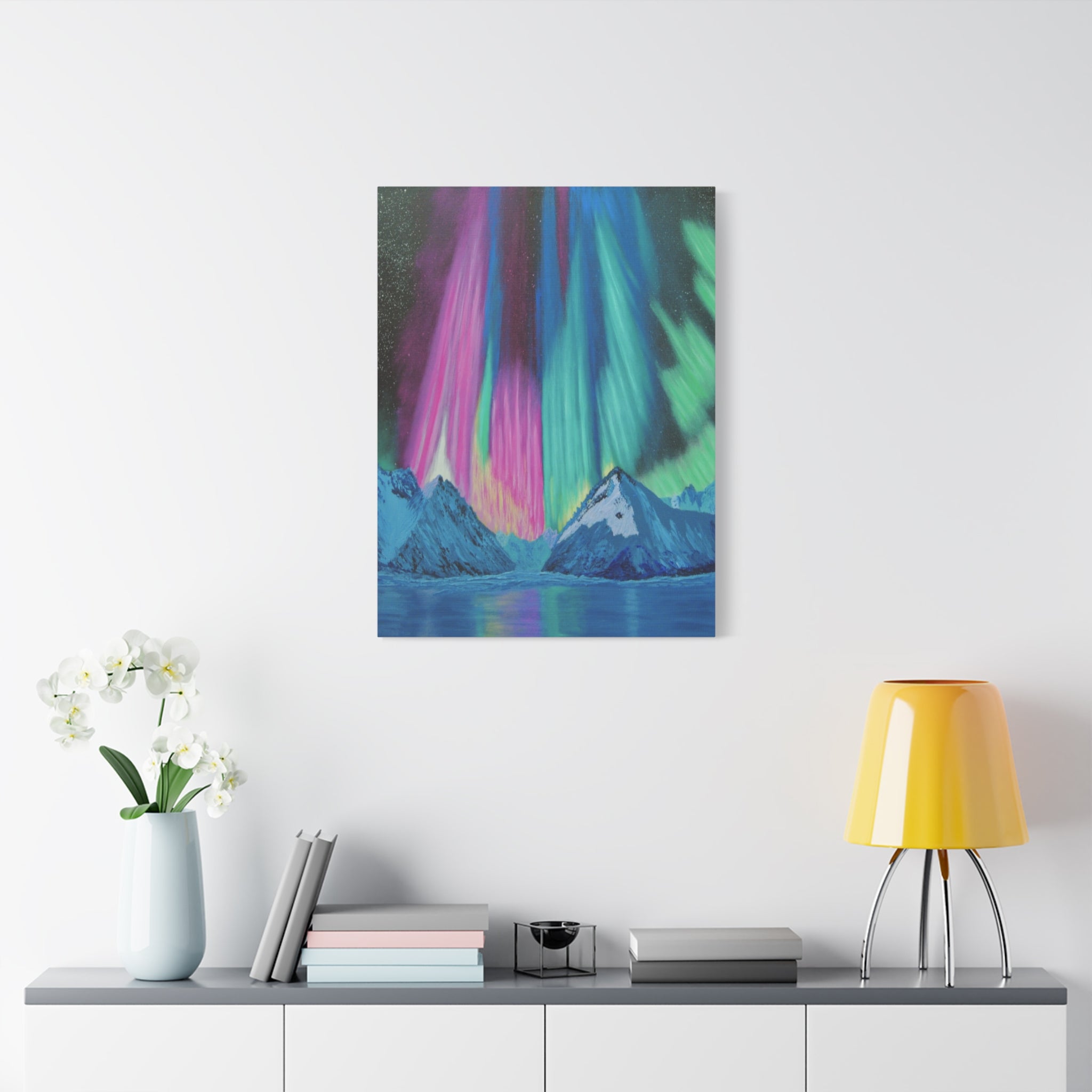 Aurora Mountain Canvas Print — Northern Lights Matte Stretched Wall Art
