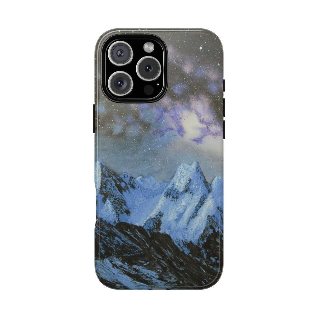 Mountain Night Sky Phone Case — Tough Protective iPhone Cover with Aurora & Snowy Peaks