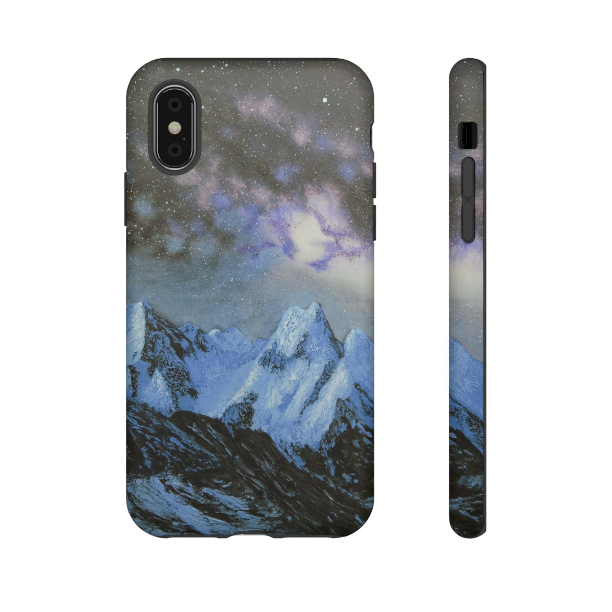 Mountain Night Sky Phone Case — Tough Protective iPhone Cover with Aurora & Snowy Peaks
