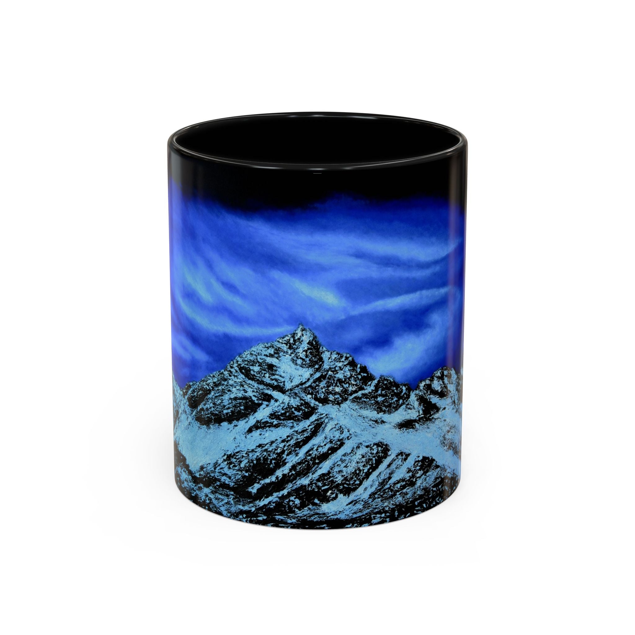 Mountain Night Accent Coffee Mug — Blue Aurora Landscape 11/15oz