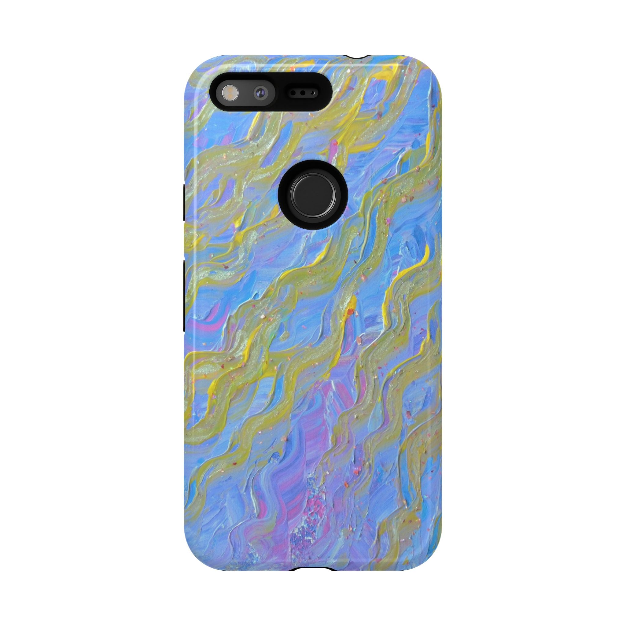 Pastel Marble Tough Phone Case — Blue & Gold Abstract Protective Cover
