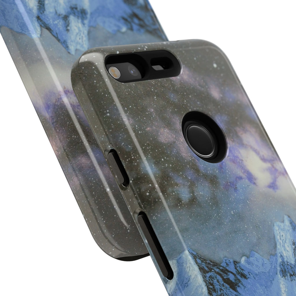 Mountain Night Sky Phone Case — Tough Protective iPhone Cover with Aurora & Snowy Peaks