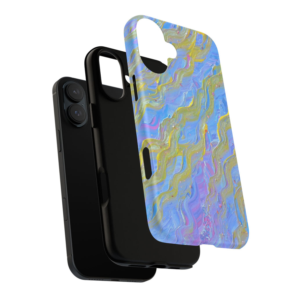 Pastel Marble Tough Phone Case — Blue & Gold Abstract Protective Cover