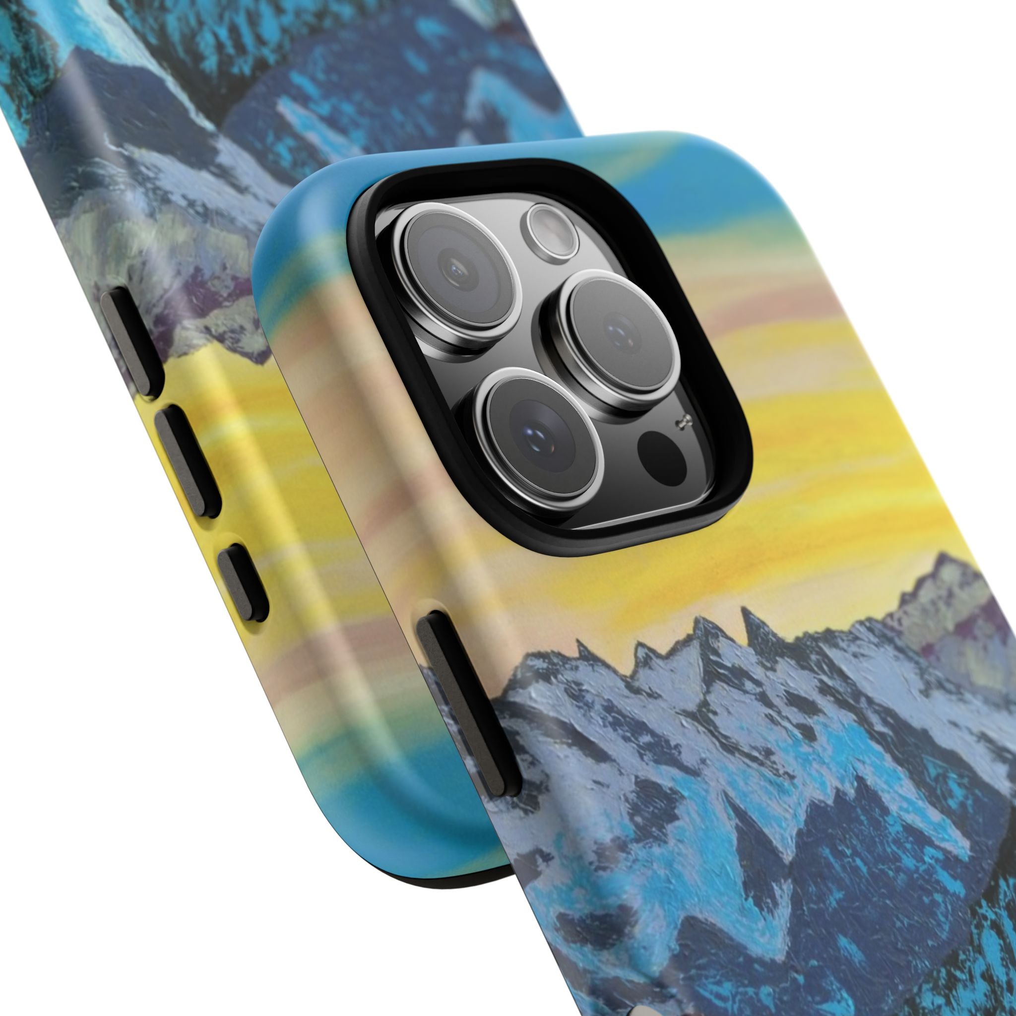 Mountain Sunset Phone Case — Protective Tough Case with Scenic Blue Peaks Design