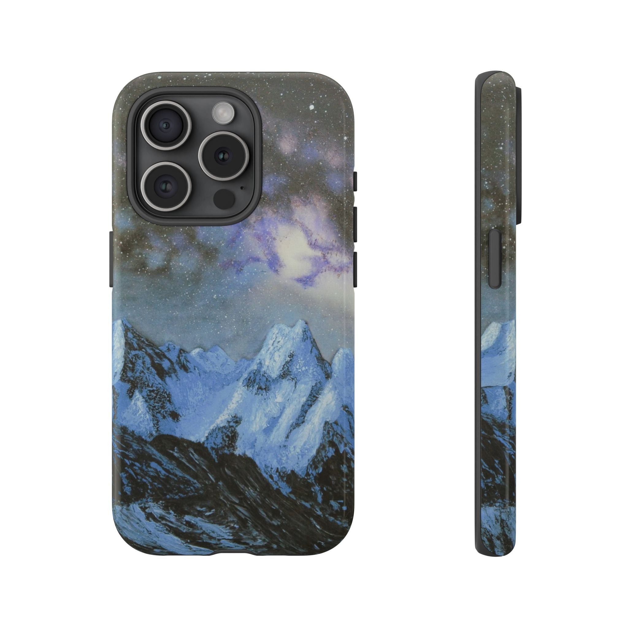 Mountain Night Sky Phone Case — Tough Protective iPhone Cover with Aurora & Snowy Peaks