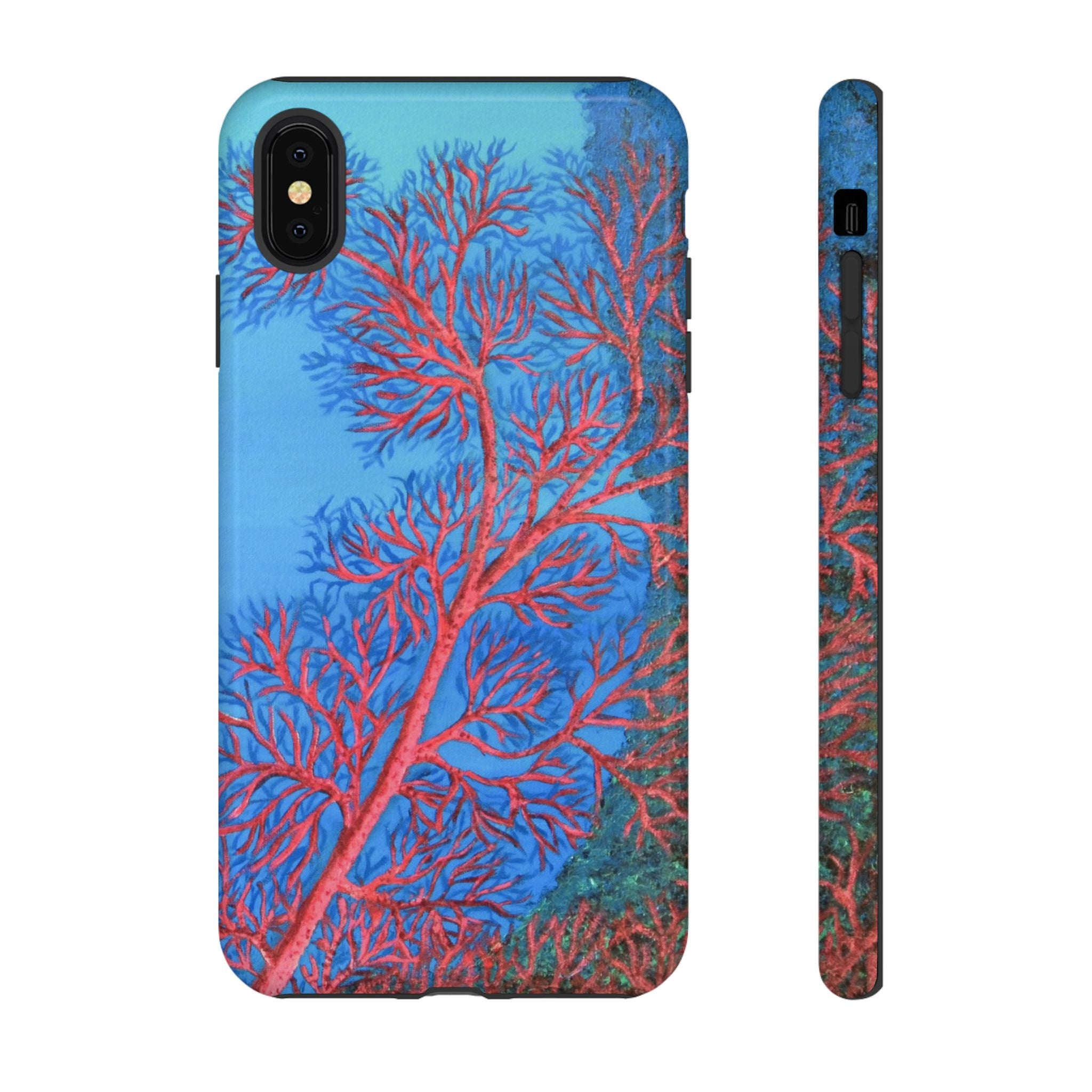 Coral Reef Phone Case — Vibrant Red Sea Fan on Ocean Blue Tough Case