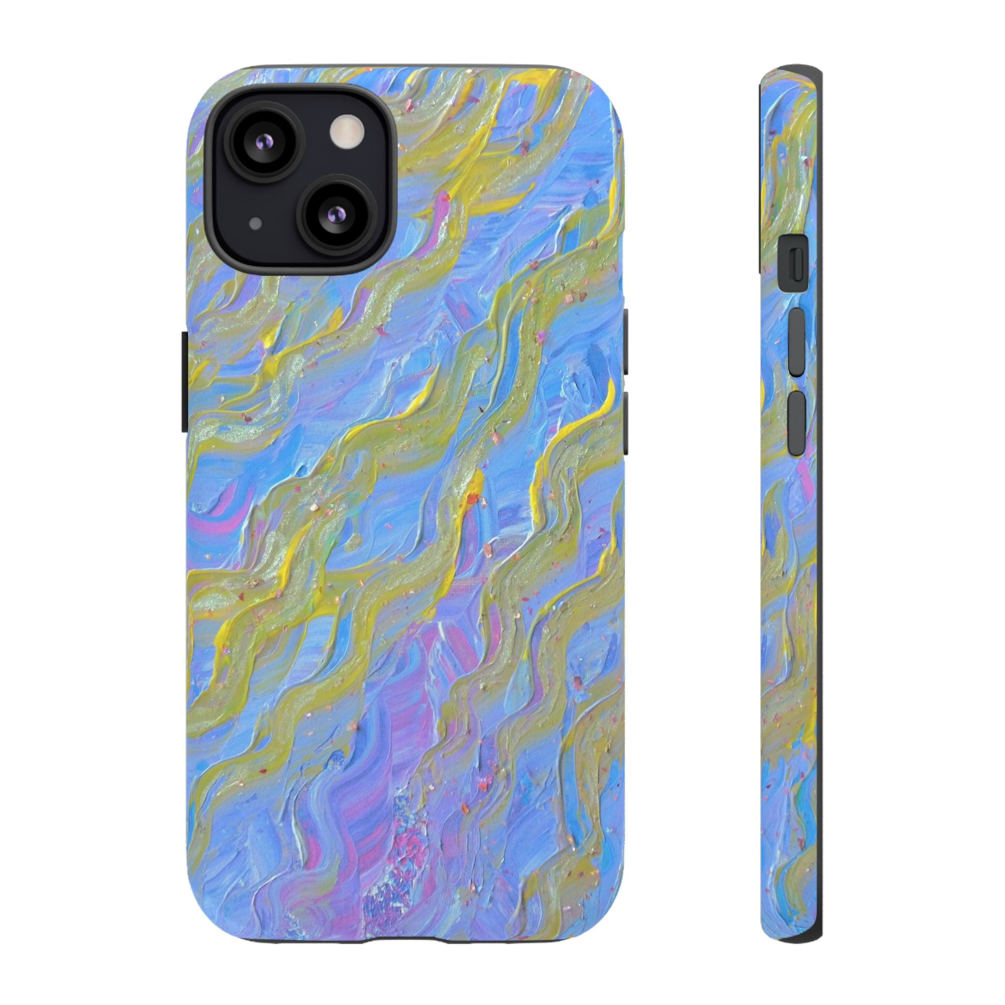 Pastel Marble Tough Phone Case — Blue & Gold Abstract Protective Cover