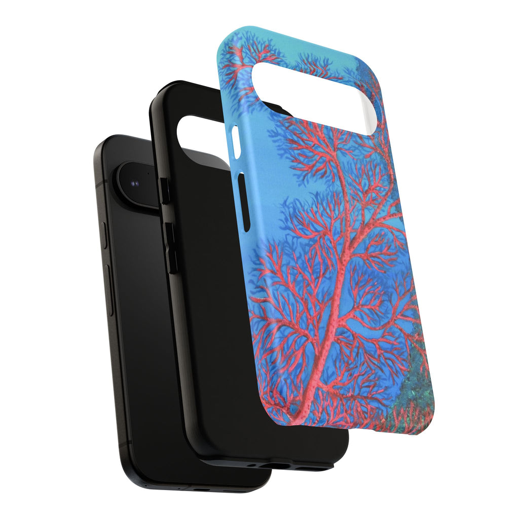 Coral Reef Phone Case — Vibrant Red Sea Fan on Ocean Blue Tough Case