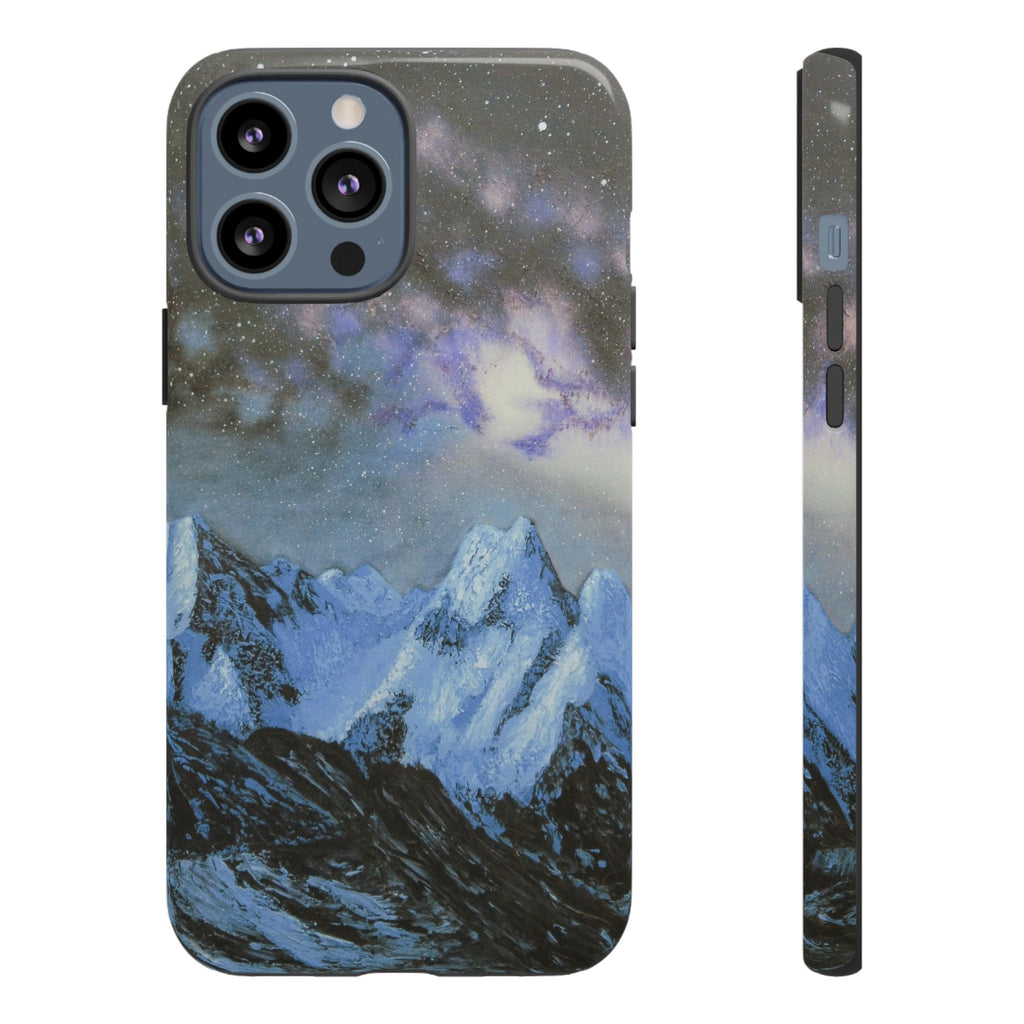 Mountain Night Sky Phone Case — Tough Protective iPhone Cover with Aurora & Snowy Peaks