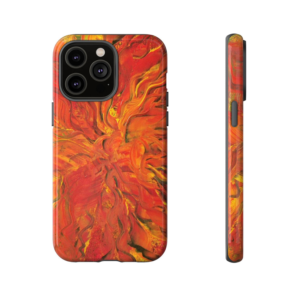 Flame Swirl Tough Phone Case — Abstract Red & Orange Art Protective Cover