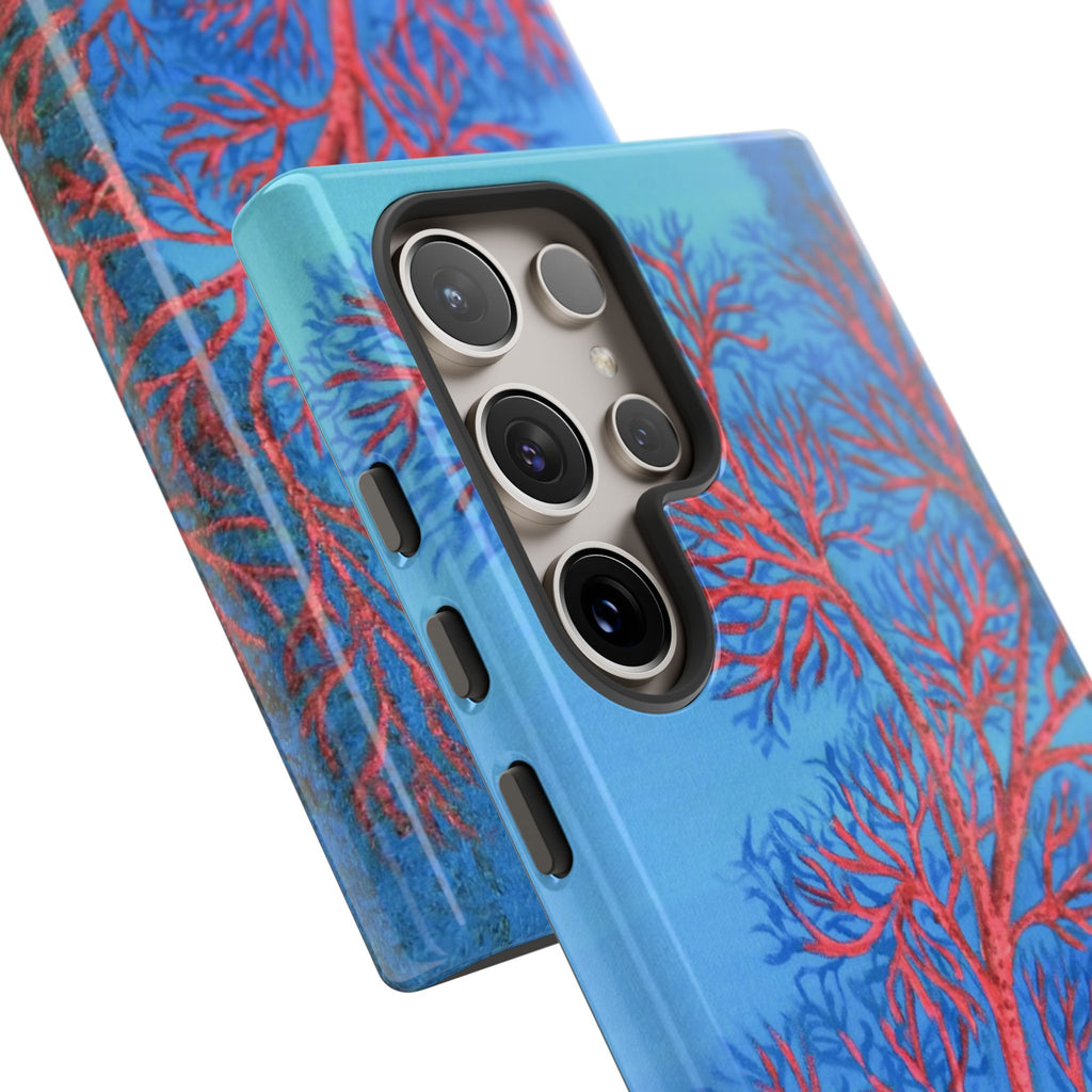Coral Reef Phone Case — Vibrant Red Sea Fan on Ocean Blue Tough Case