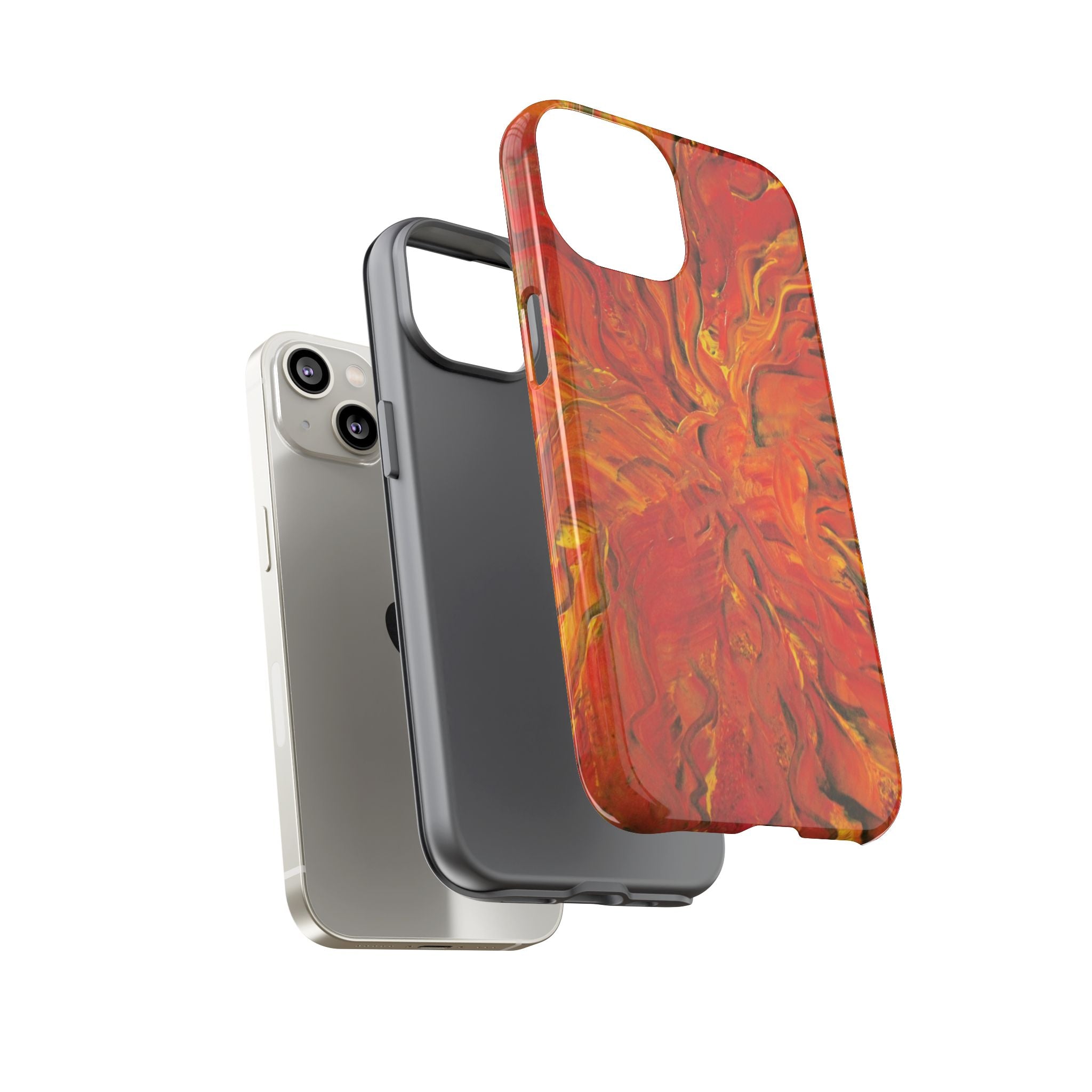 Flame Swirl Tough Phone Case — Abstract Red & Orange Art Protective Cover