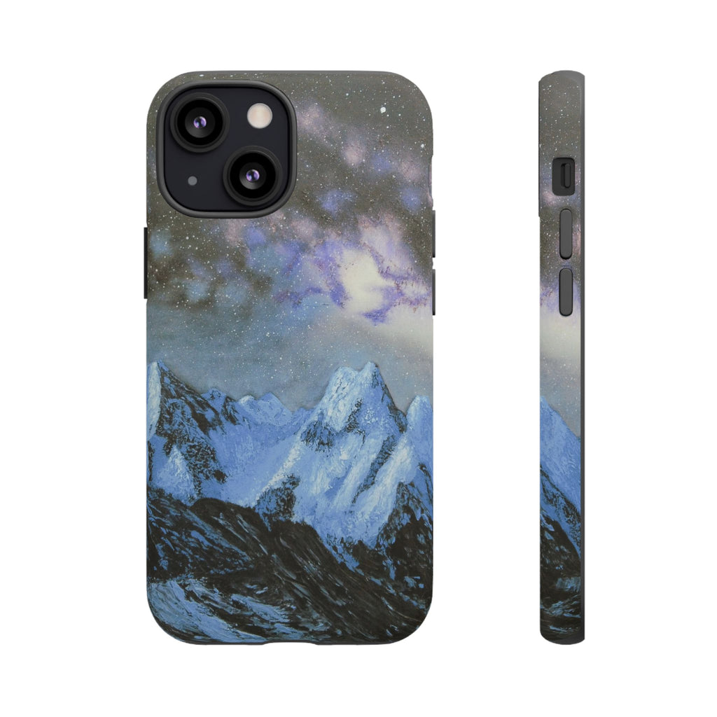Mountain Night Sky Phone Case — Tough Protective iPhone Cover with Aurora & Snowy Peaks