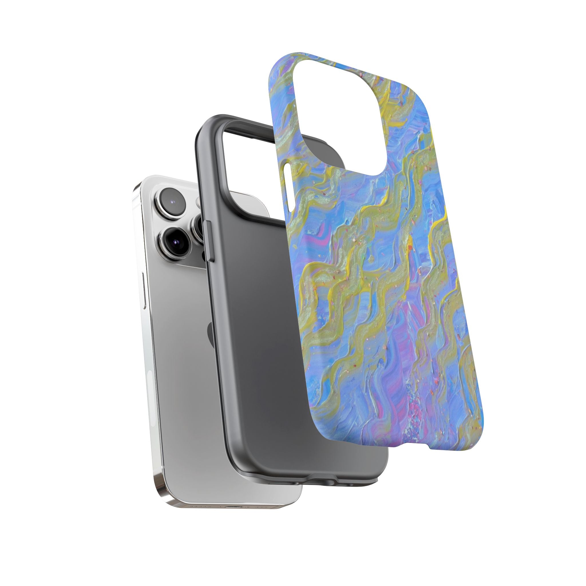 Pastel Marble Tough Phone Case — Blue & Gold Abstract Protective Cover