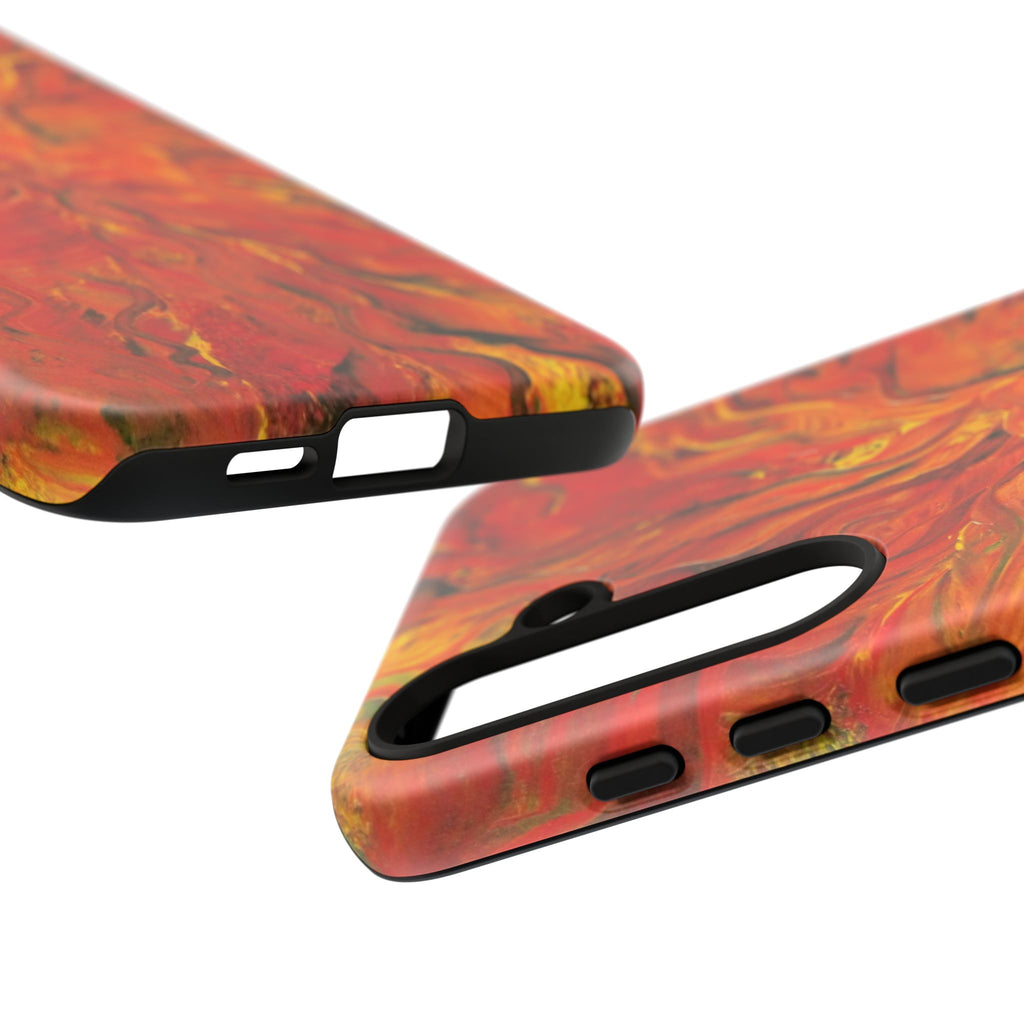 Flame Swirl Tough Phone Case — Abstract Red & Orange Art Protective Cover
