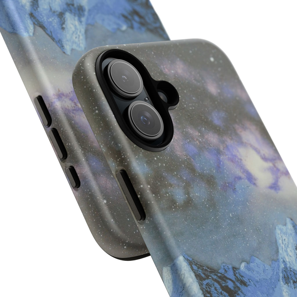 Mountain Night Sky Phone Case — Tough Protective iPhone Cover with Aurora & Snowy Peaks