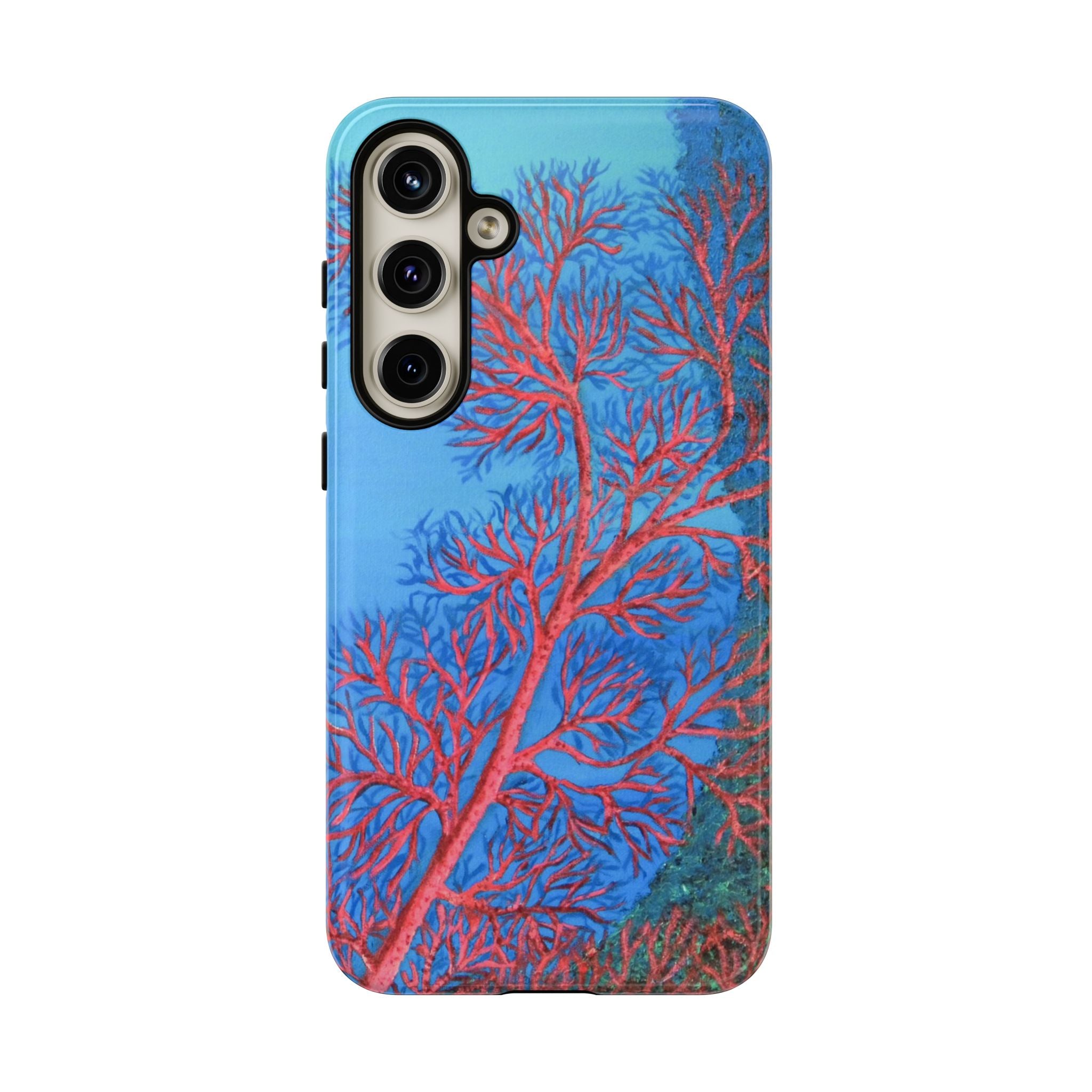 Coral Reef Phone Case — Vibrant Red Sea Fan on Ocean Blue Tough Case
