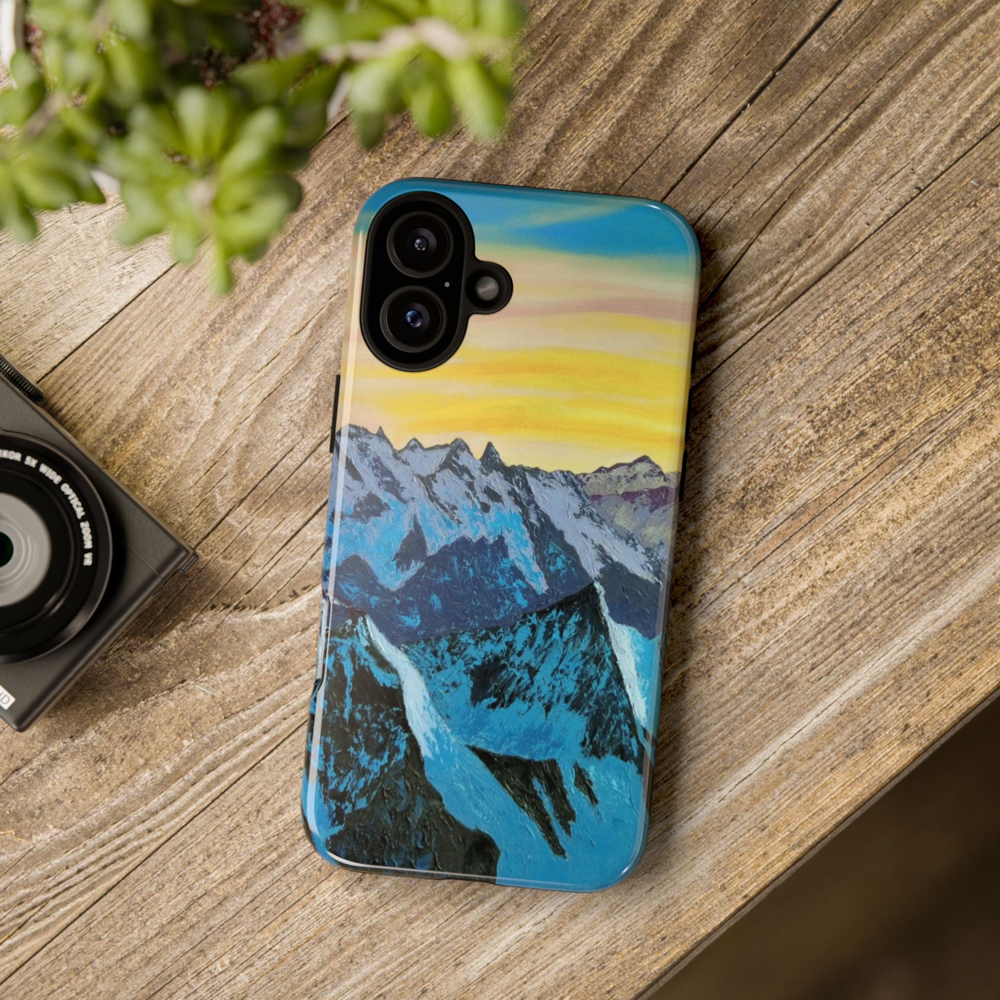 Mountain Sunset Phone Case — Protective Tough Case with Scenic Blue Peaks Design