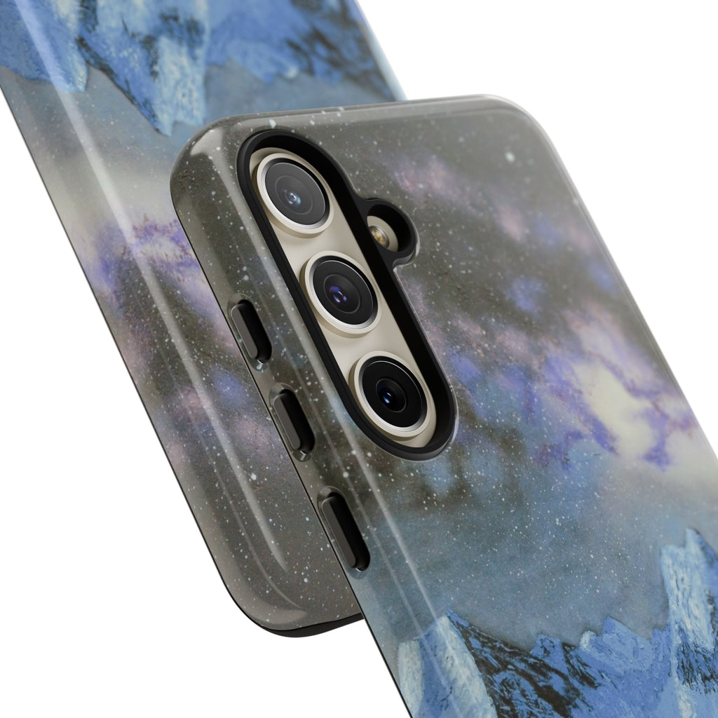 Mountain Night Sky Phone Case — Tough Protective iPhone Cover with Aurora & Snowy Peaks