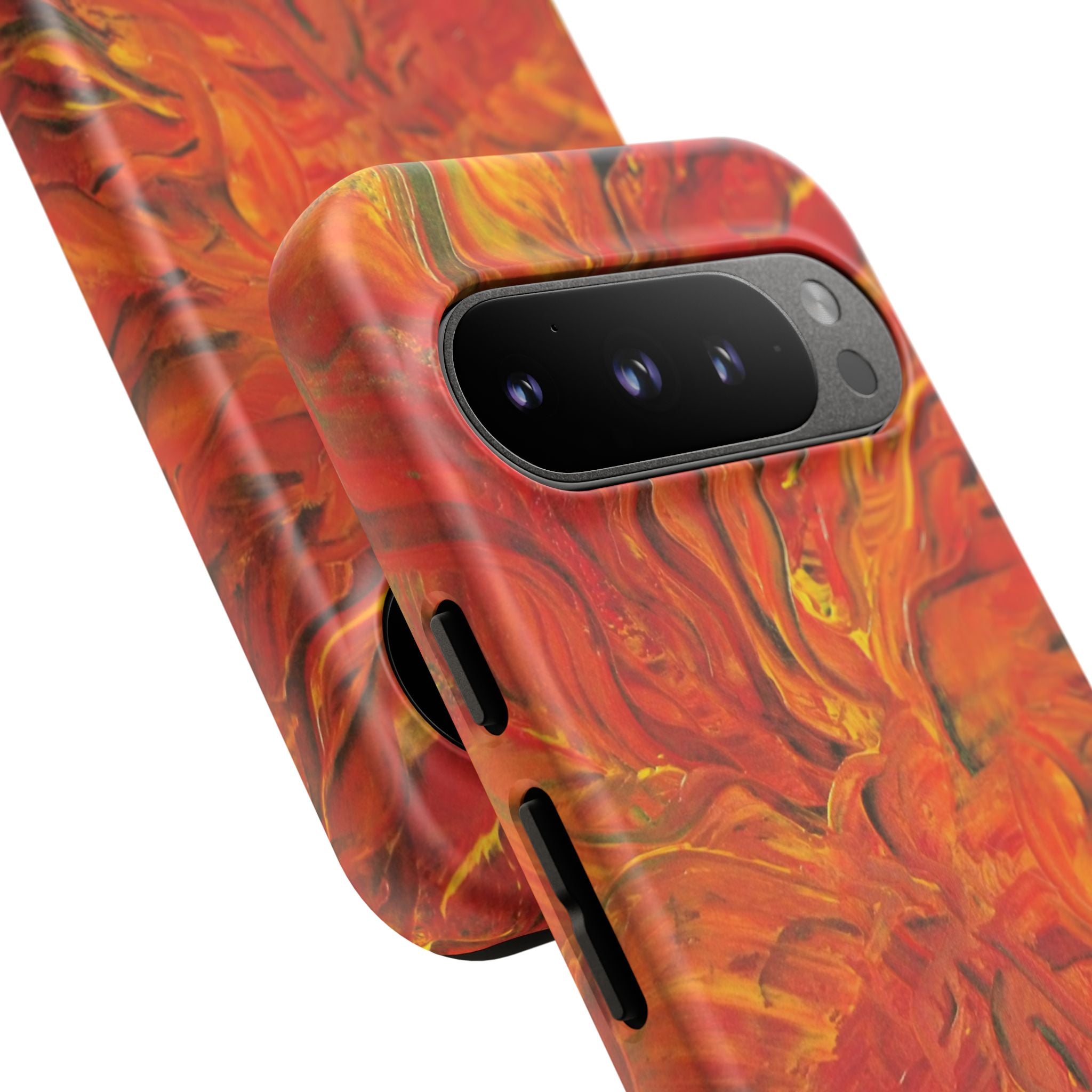Flame Swirl Tough Phone Case — Abstract Red & Orange Art Protective Cover
