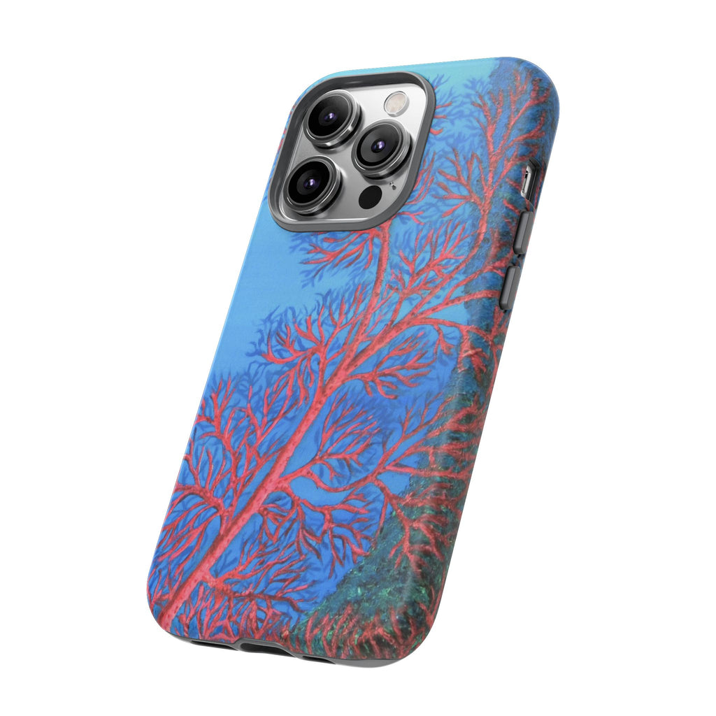 Coral Reef Phone Case — Vibrant Red Sea Fan on Ocean Blue Tough Case