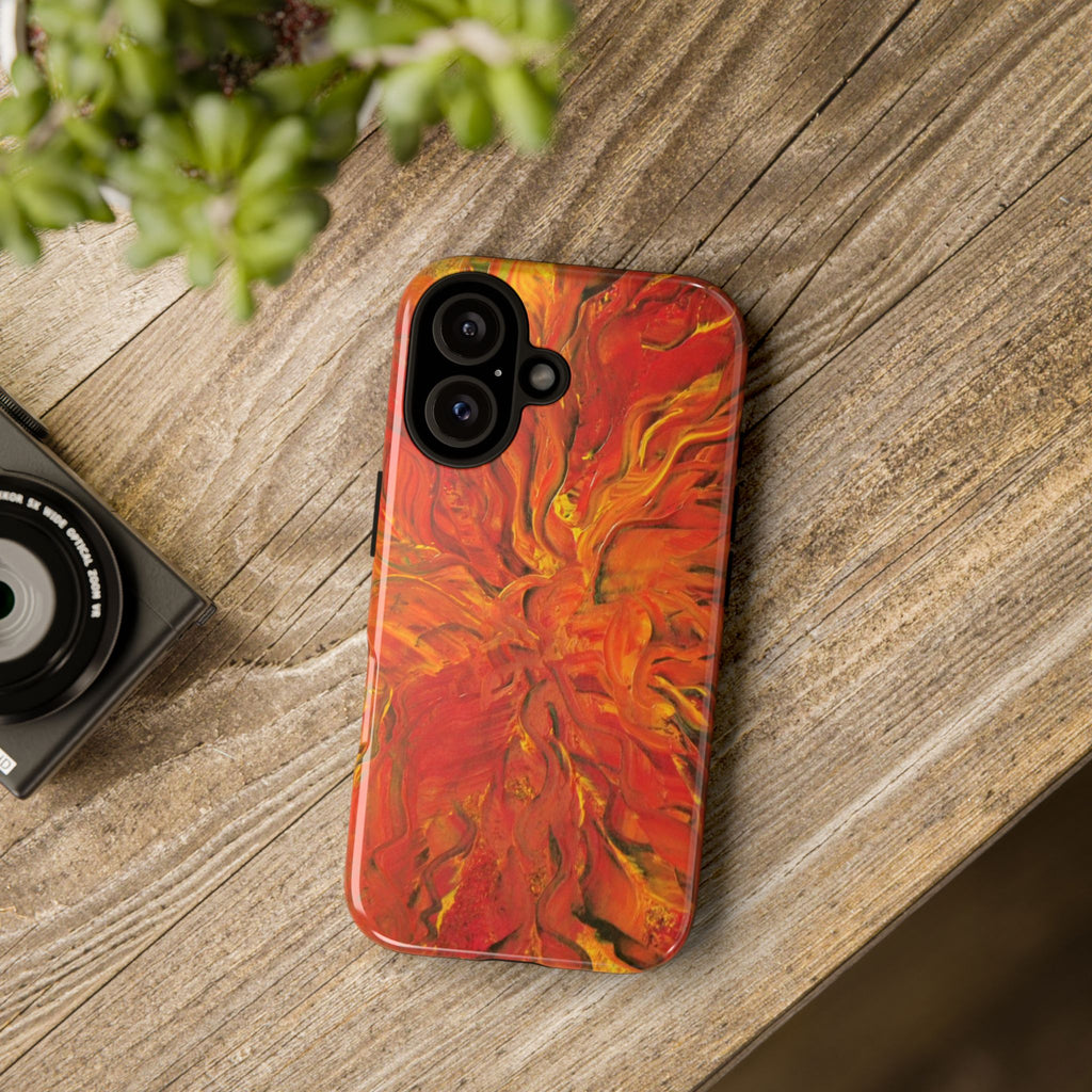 Flame Swirl Tough Phone Case — Abstract Red & Orange Art Protective Cover