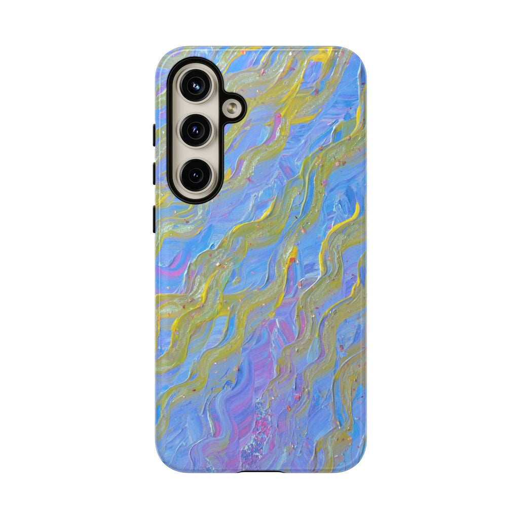 Pastel Marble Tough Phone Case — Blue & Gold Abstract Protective Cover