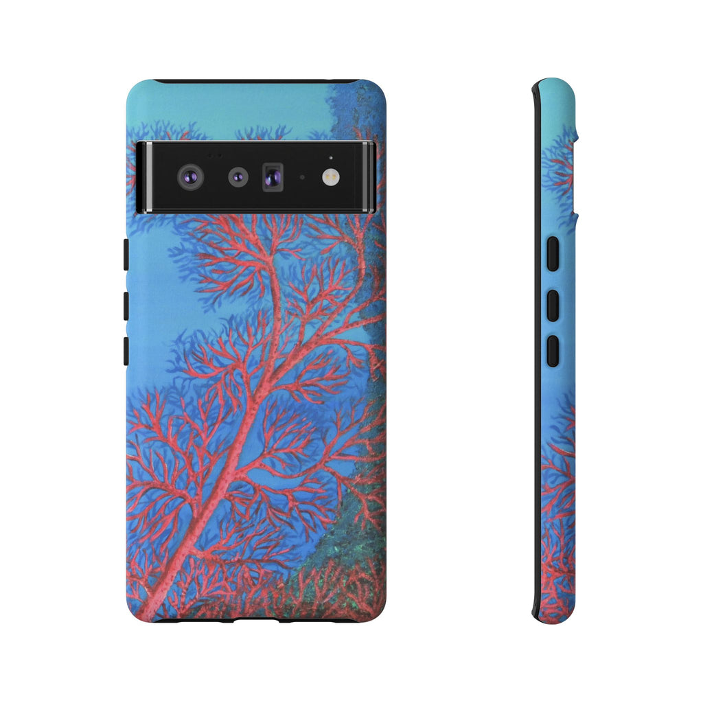 Coral Reef Phone Case — Vibrant Red Sea Fan on Ocean Blue Tough Case