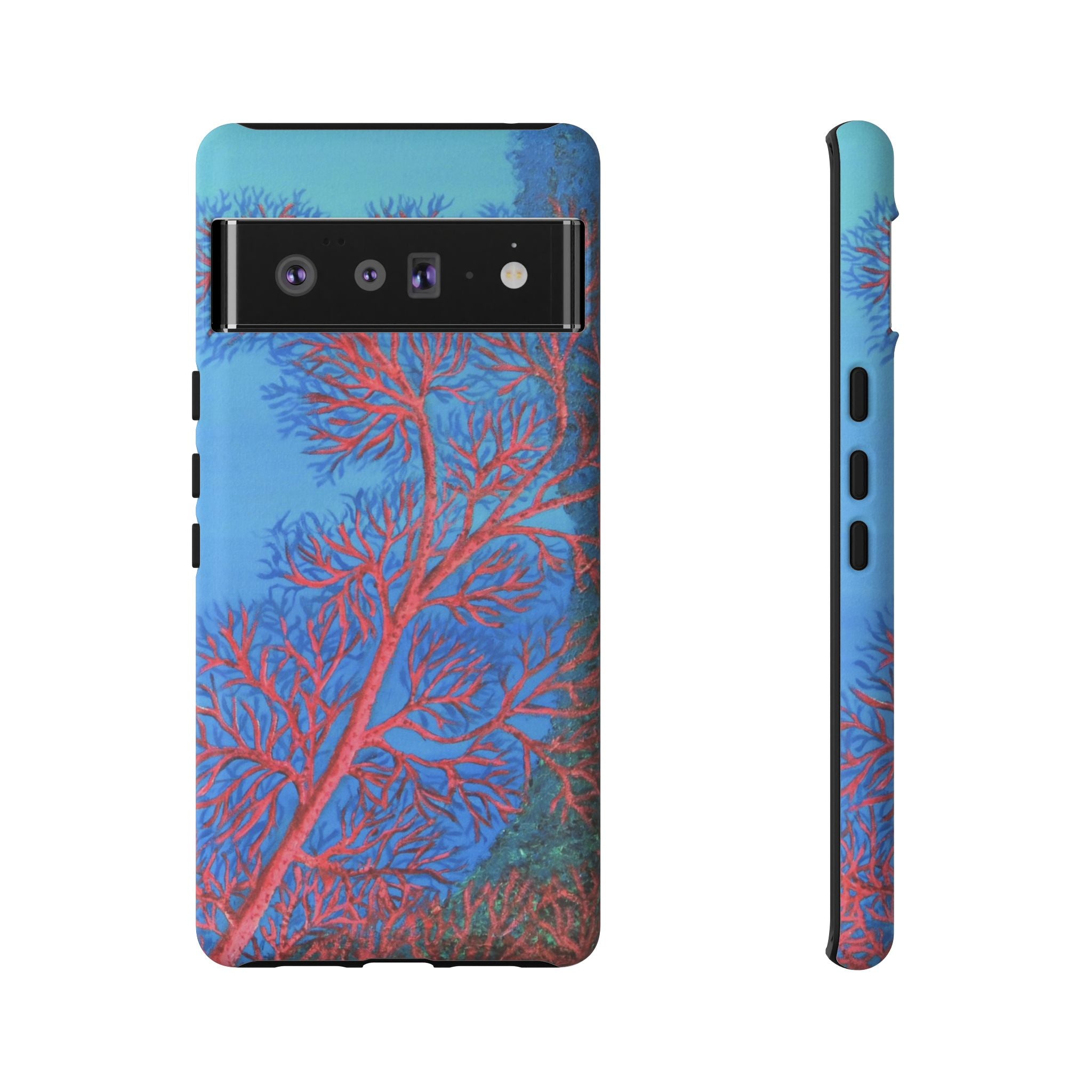 Coral Reef Phone Case — Vibrant Red Sea Fan on Ocean Blue Tough Case