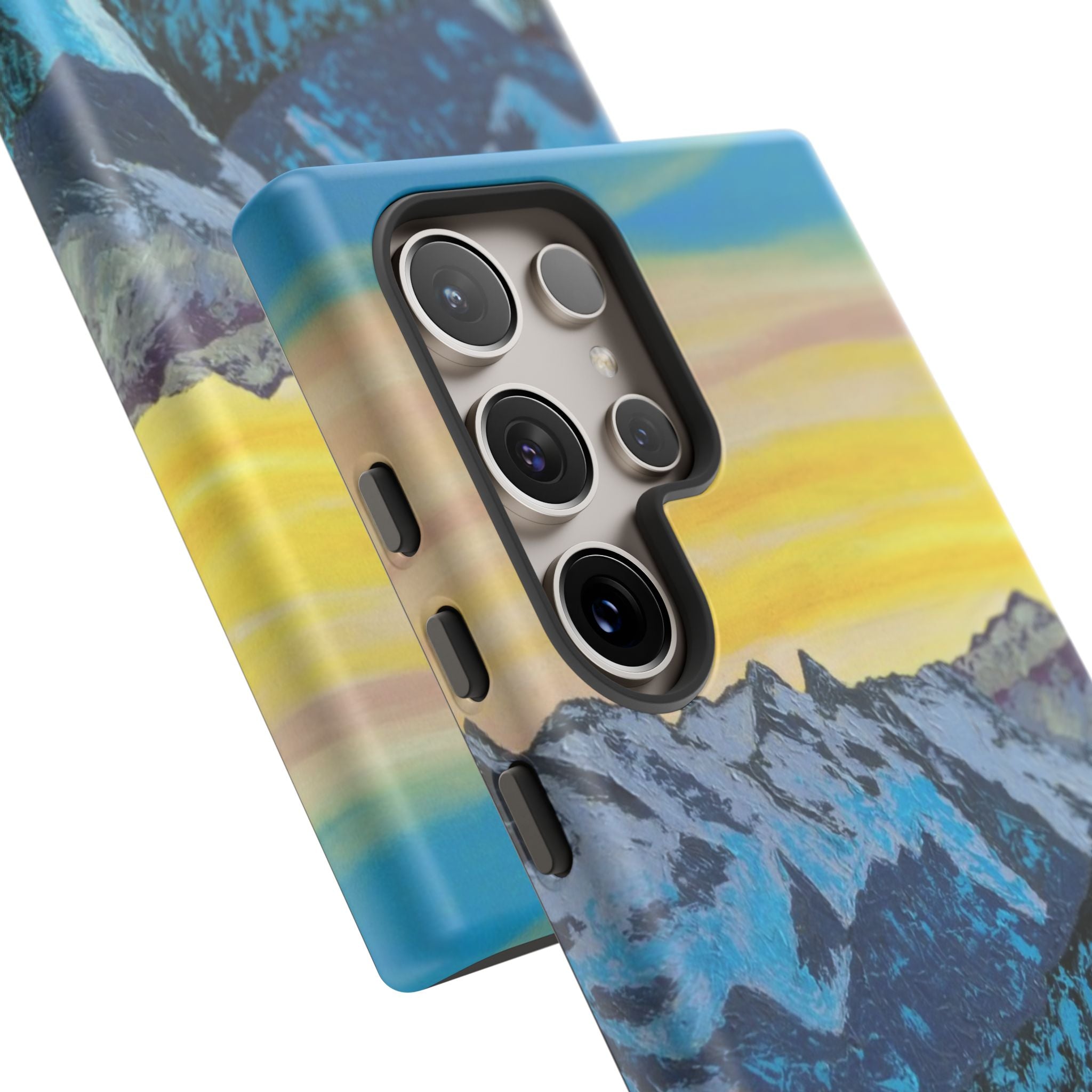 Mountain Sunset Phone Case — Protective Tough Case with Scenic Blue Peaks Design