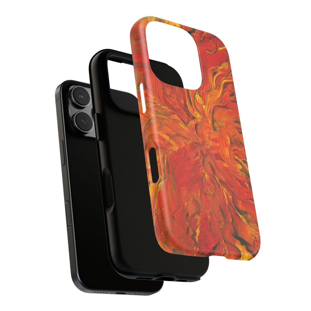 Flame Swirl Tough Phone Case — Abstract Red & Orange Art Protective Cover