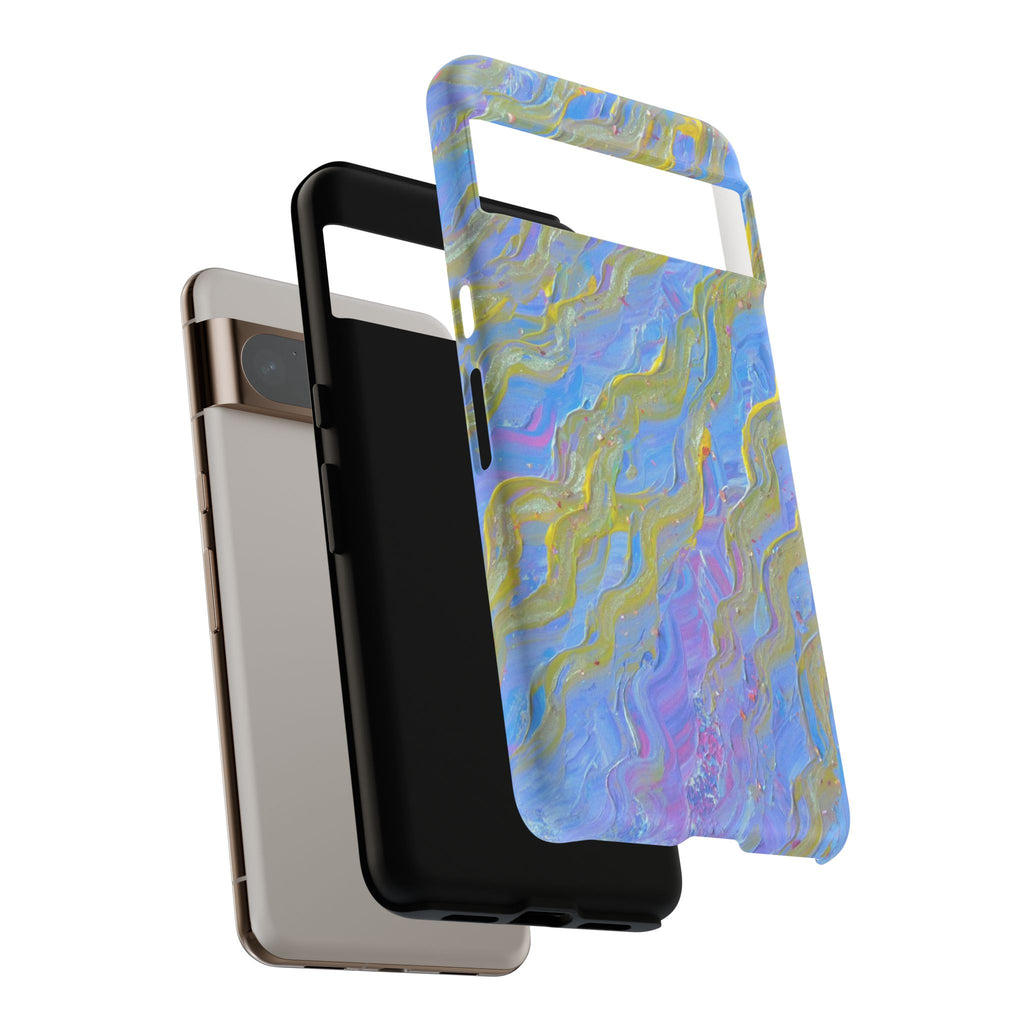 Pastel Marble Tough Phone Case — Blue & Gold Abstract Protective Cover