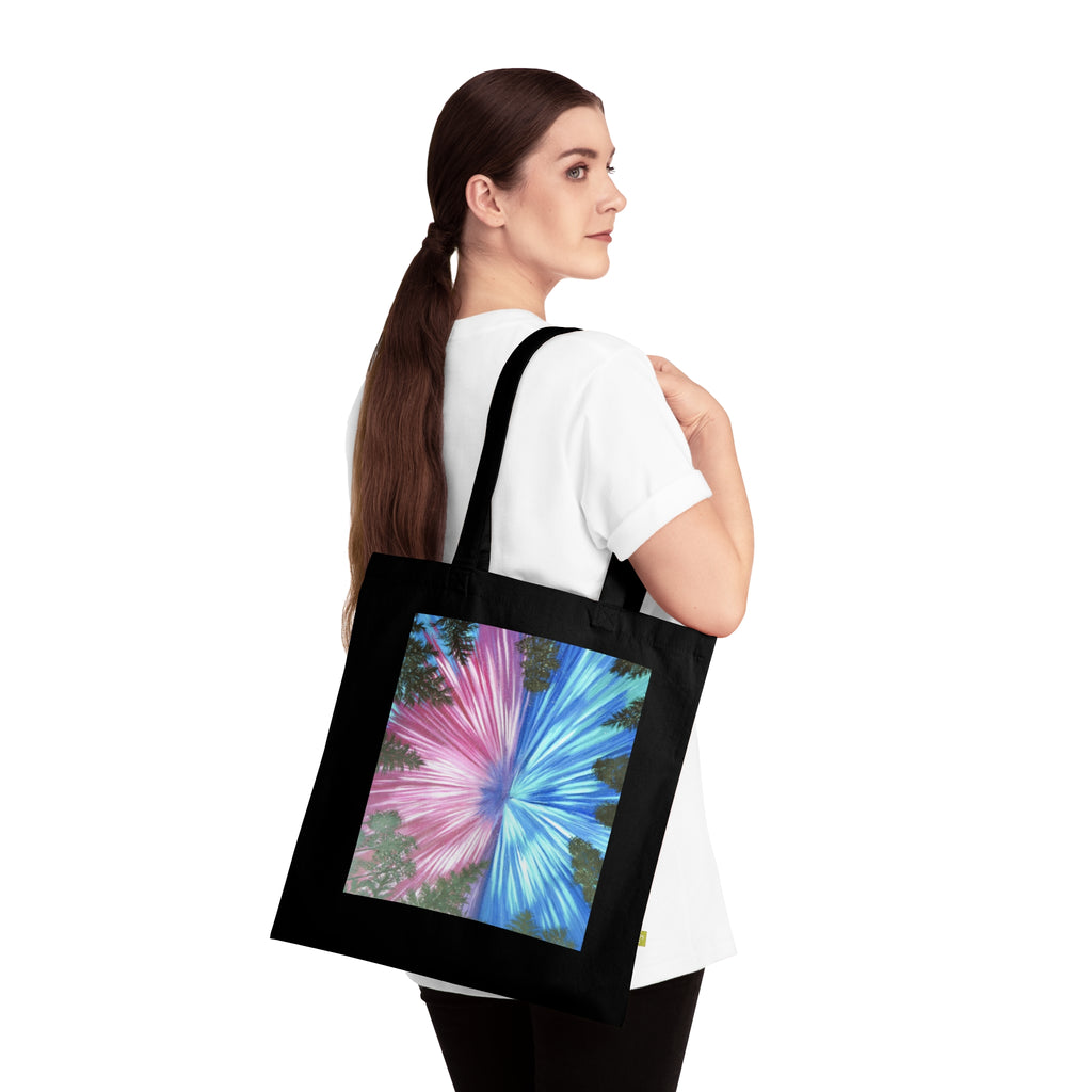 Tie-Dye Burst Organic Cotton Tote Bag — Colorful Pink & Blue Floral Pattern