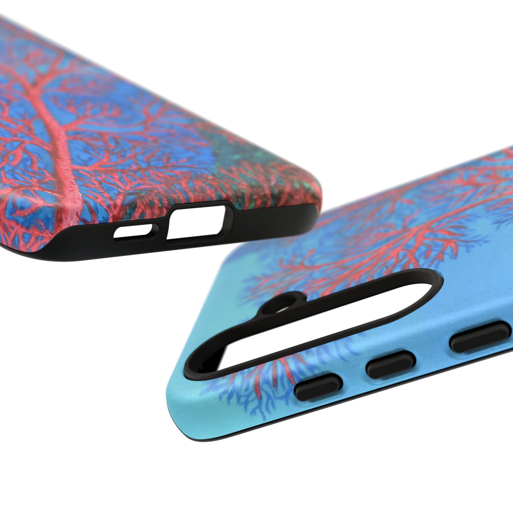 Coral Reef Phone Case — Vibrant Red Sea Fan on Ocean Blue Tough Case
