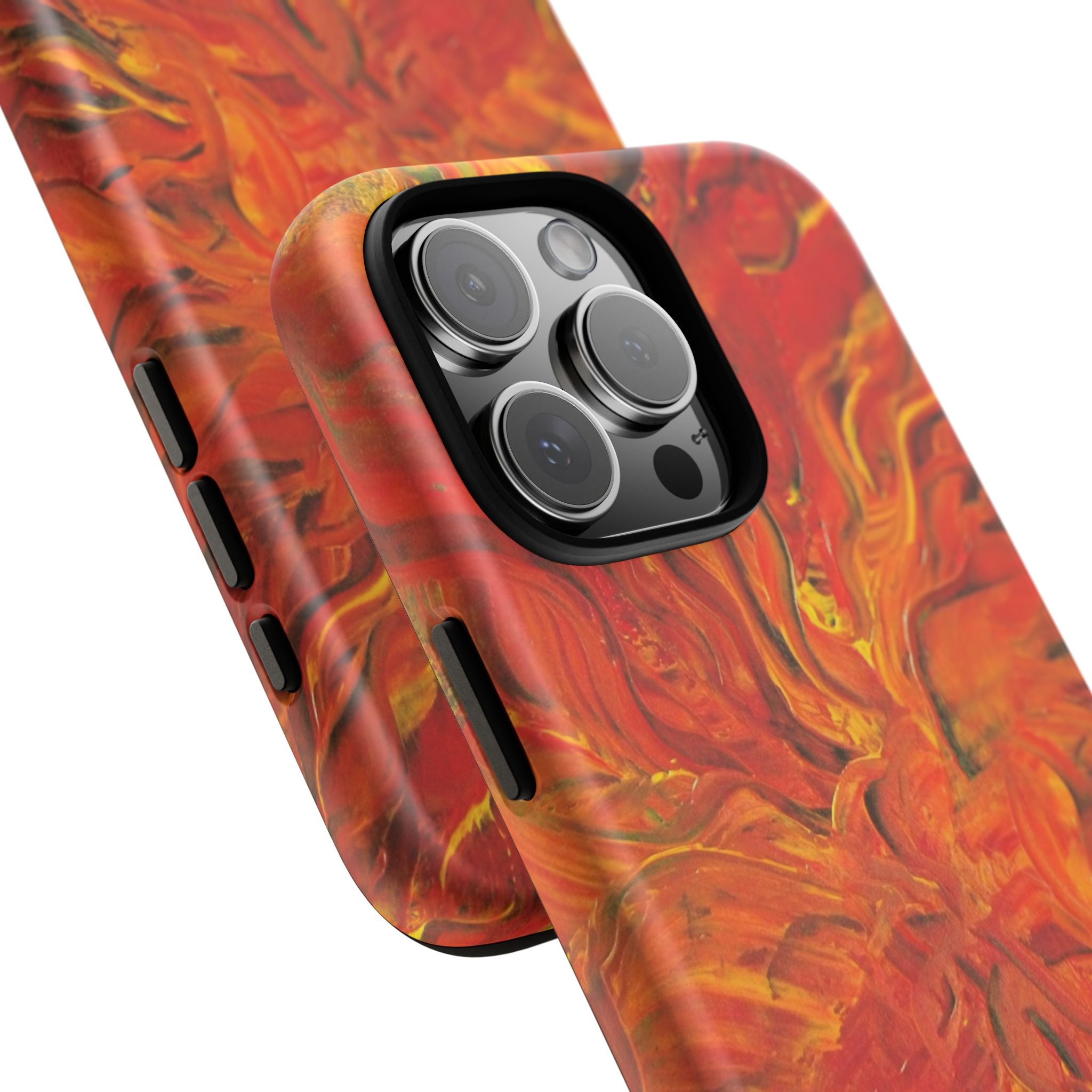 Flame Swirl Tough Phone Case — Abstract Red & Orange Art Protective Cover