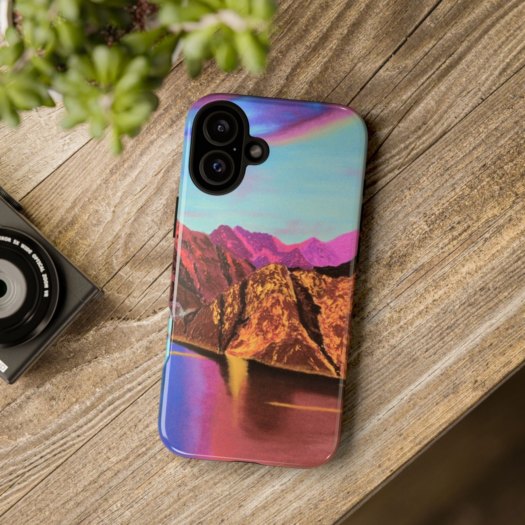 Protective Phone Case — Vibrant Retro Mountain Landscape