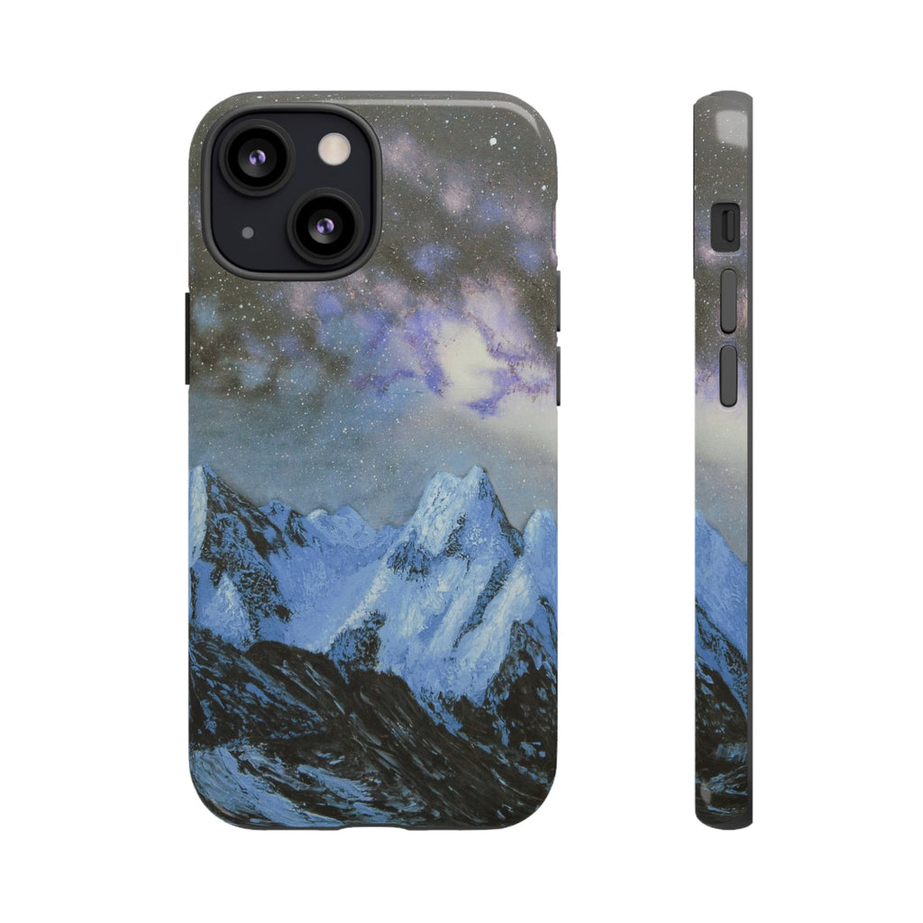 Mountain Night Sky Phone Case — Tough Protective iPhone Cover with Aurora & Snowy Peaks
