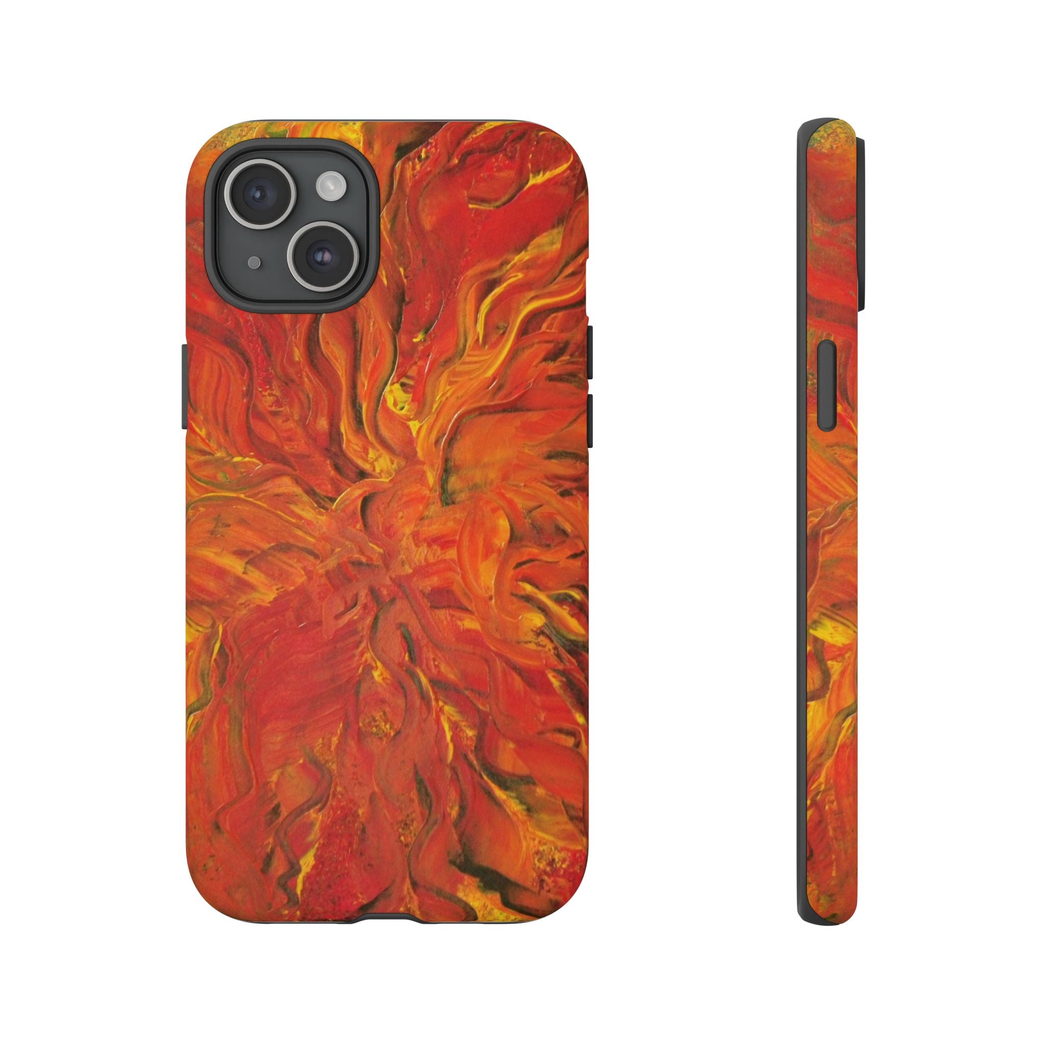 Flame Swirl Tough Phone Case — Abstract Red & Orange Art Protective Cover