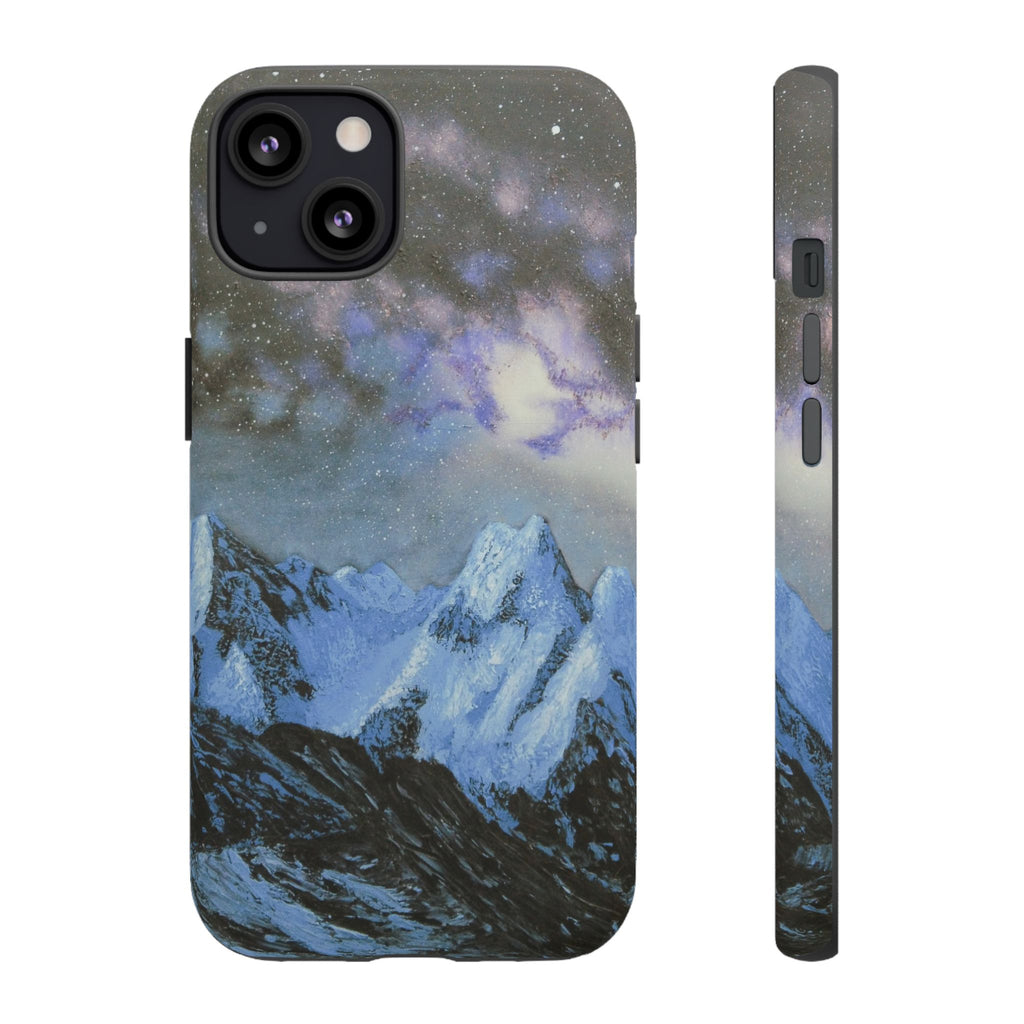 Mountain Night Sky Phone Case — Tough Protective iPhone Cover with Aurora & Snowy Peaks