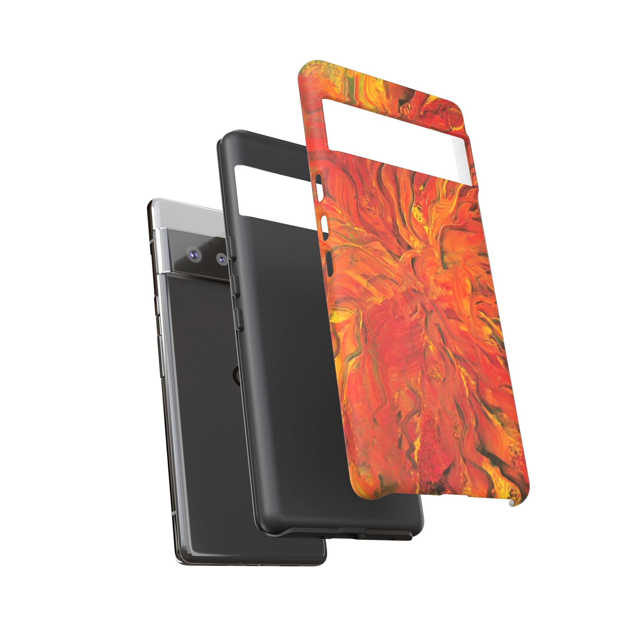Flame Swirl Tough Phone Case — Abstract Red & Orange Art Protective Cover