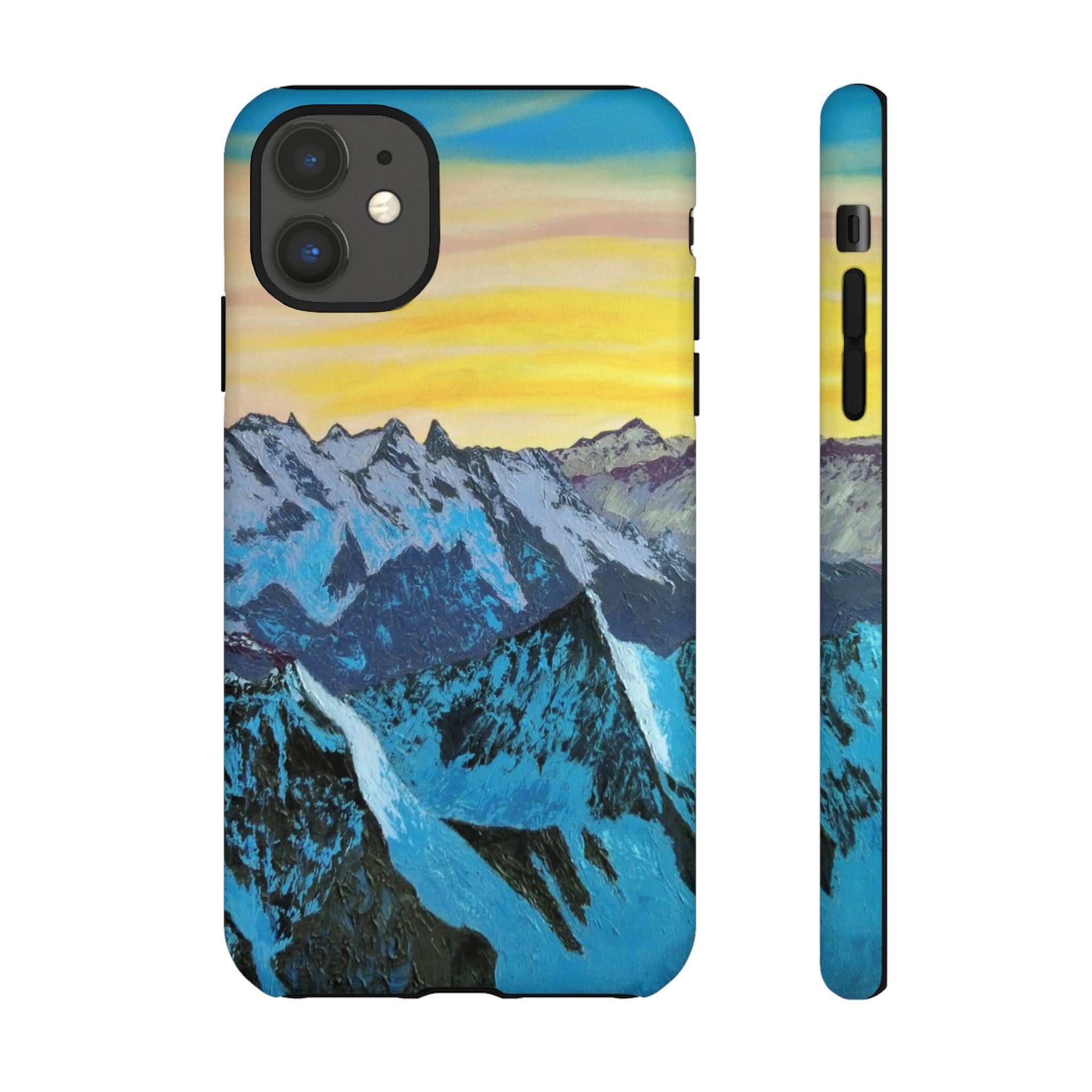 Mountain Sunset Phone Case — Protective Tough Case with Scenic Blue Peaks Design