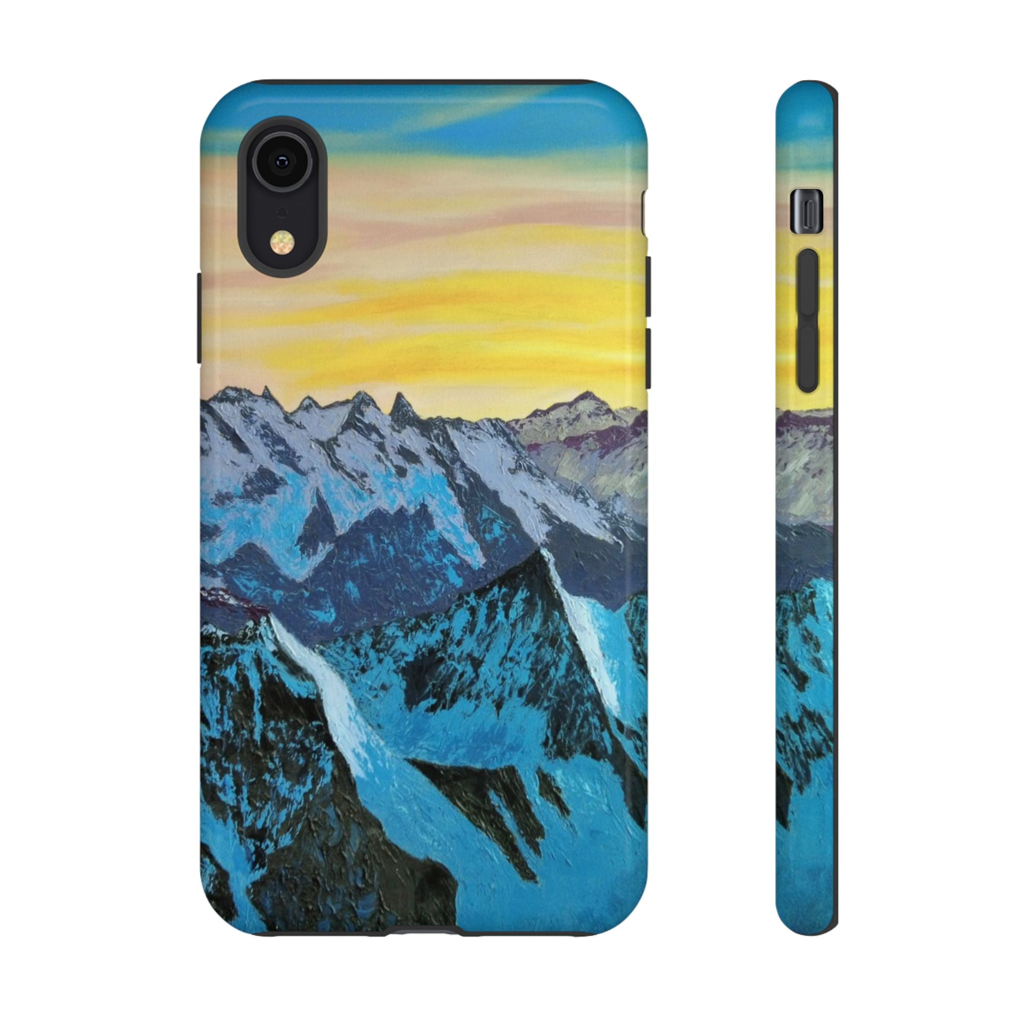 Mountain Sunset Phone Case — Protective Tough Case with Scenic Blue Peaks Design