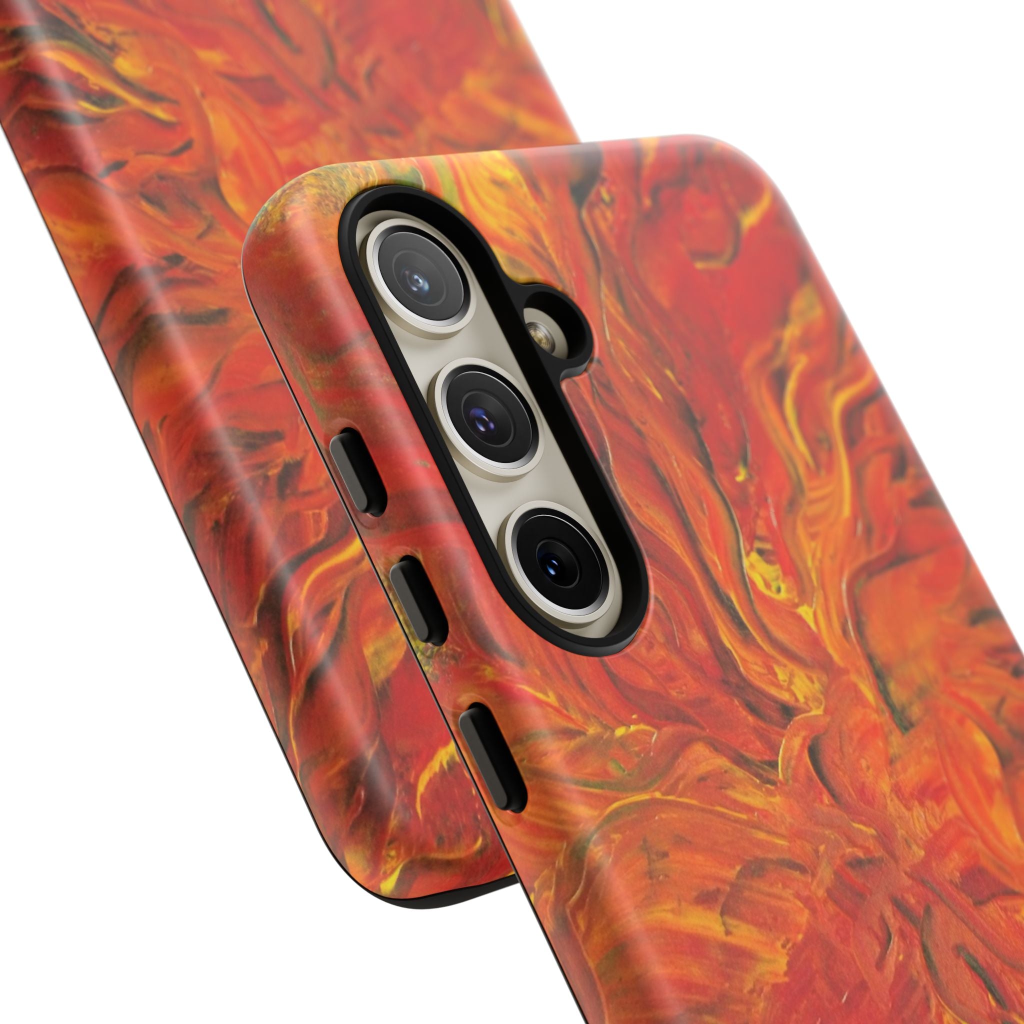 Flame Swirl Tough Phone Case — Abstract Red & Orange Art Protective Cover
