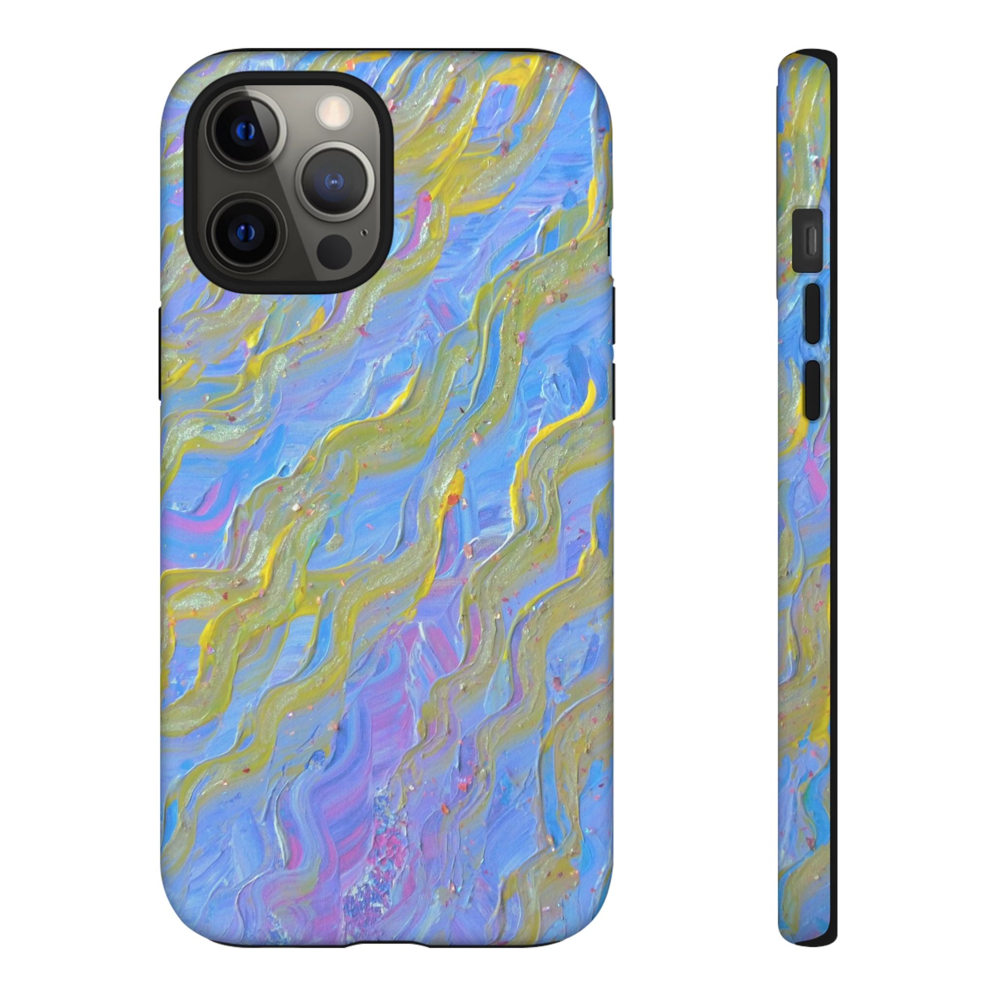Pastel Marble Tough Phone Case — Blue & Gold Abstract Protective Cover