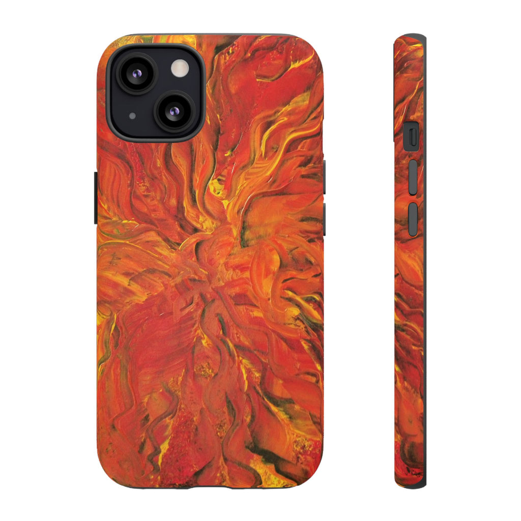 Flame Swirl Tough Phone Case — Abstract Red & Orange Art Protective Cover