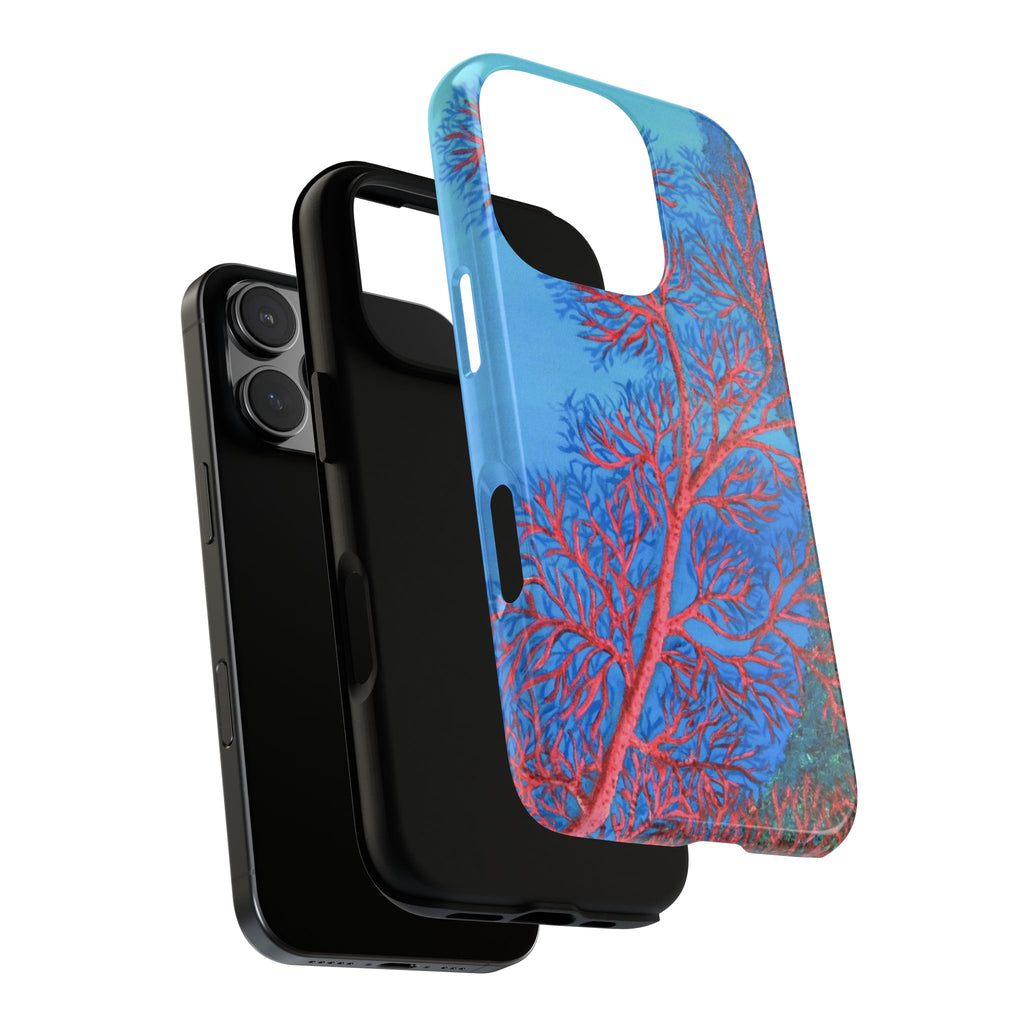 Coral Reef Phone Case — Vibrant Red Sea Fan on Ocean Blue Tough Case