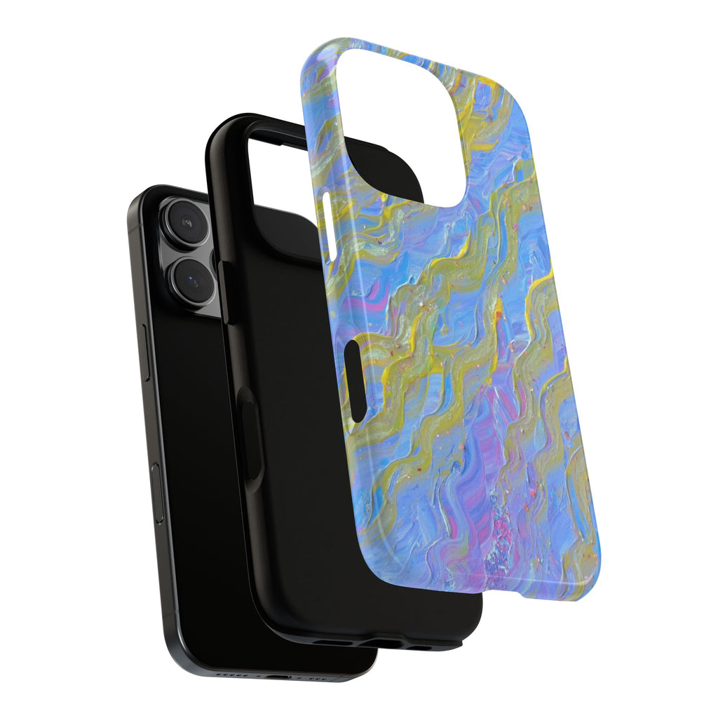 Pastel Marble Tough Phone Case — Blue & Gold Abstract Protective Cover