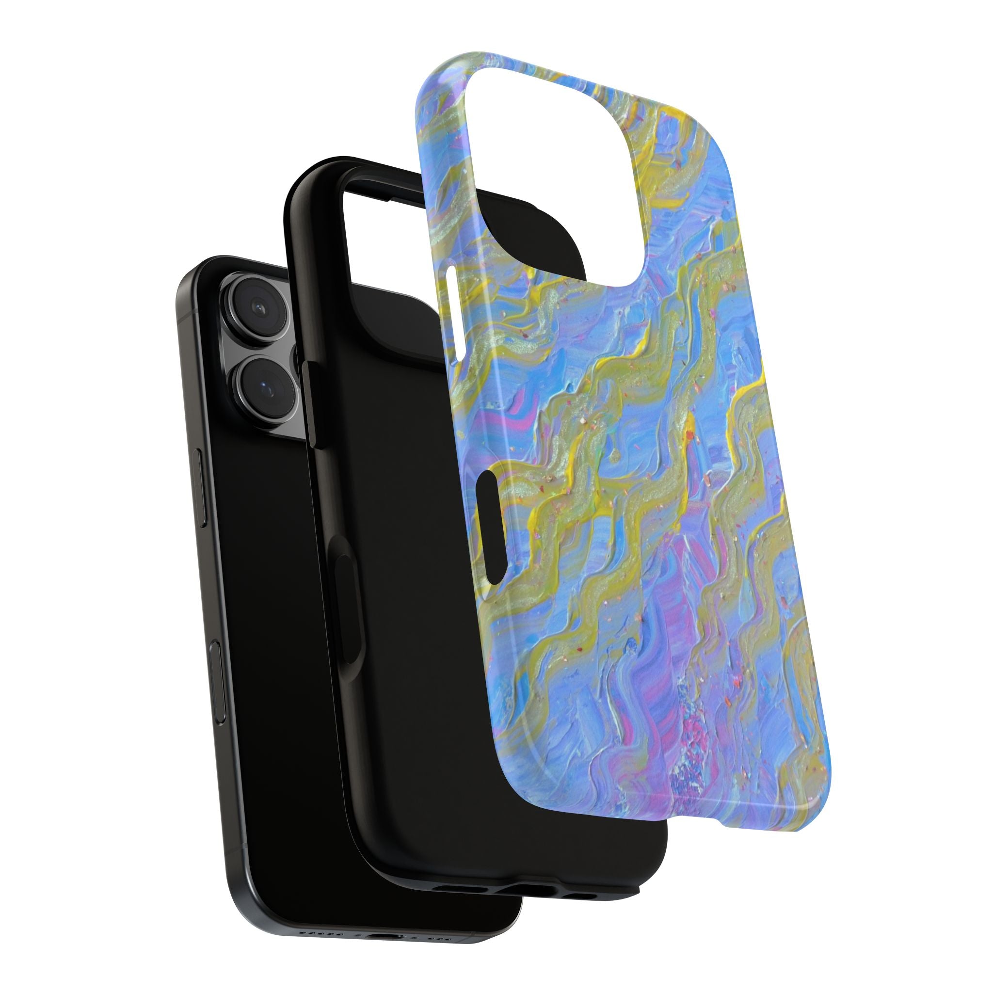 Pastel Marble Tough Phone Case — Blue & Gold Abstract Protective Cover