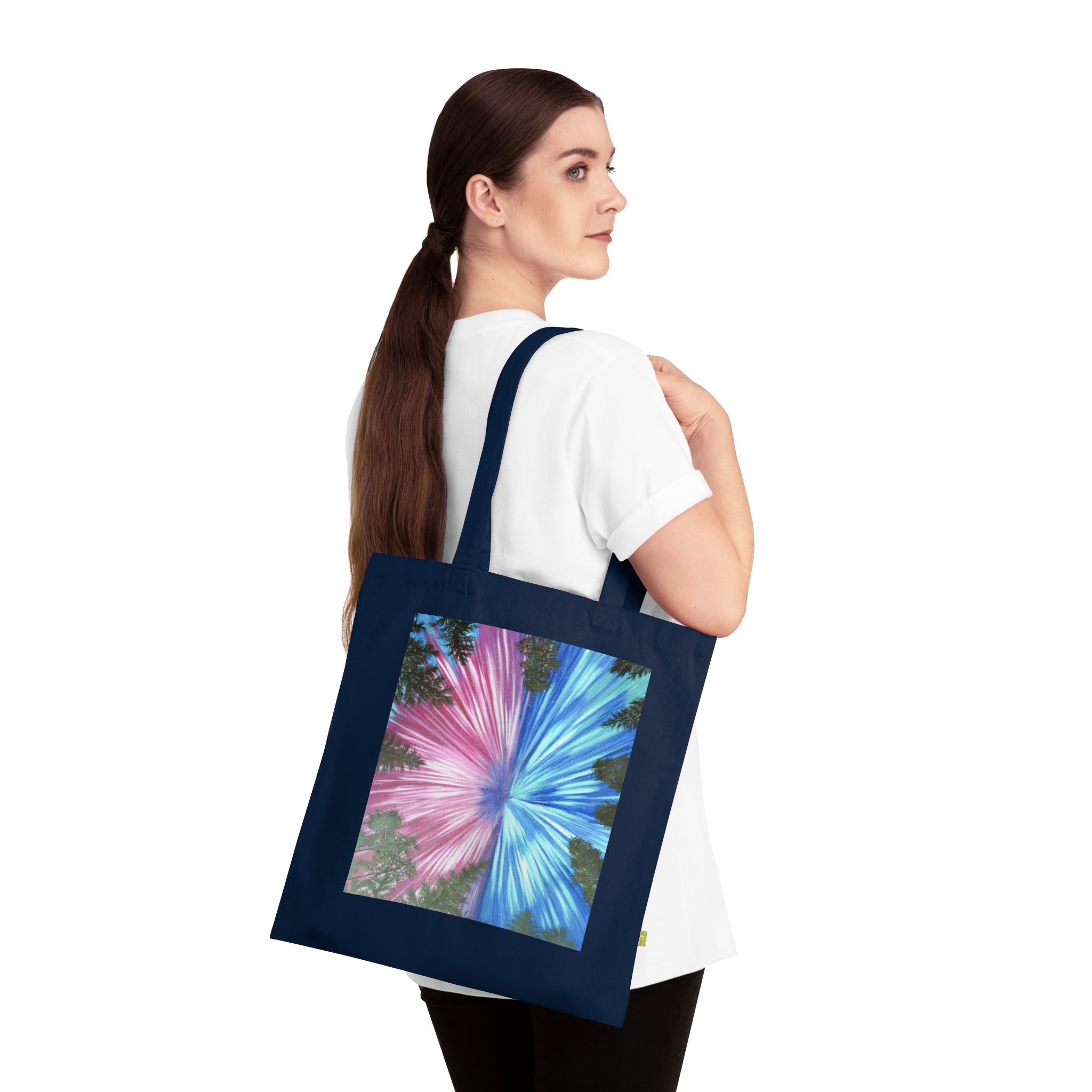 Tie-Dye Burst Organic Cotton Tote Bag — Colorful Pink & Blue Floral Pattern
